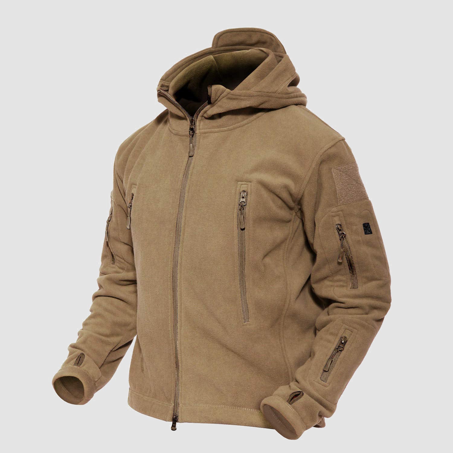 Veste polaire à capuche pour homme avec 6 poches zippées, veste d'hiver chaude de style militaire tactique
