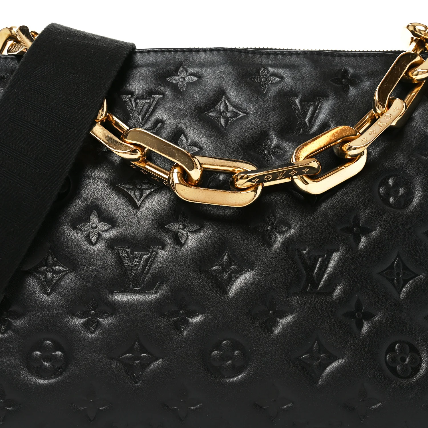 Lambskin Embossed Monogram Coussin MM Black