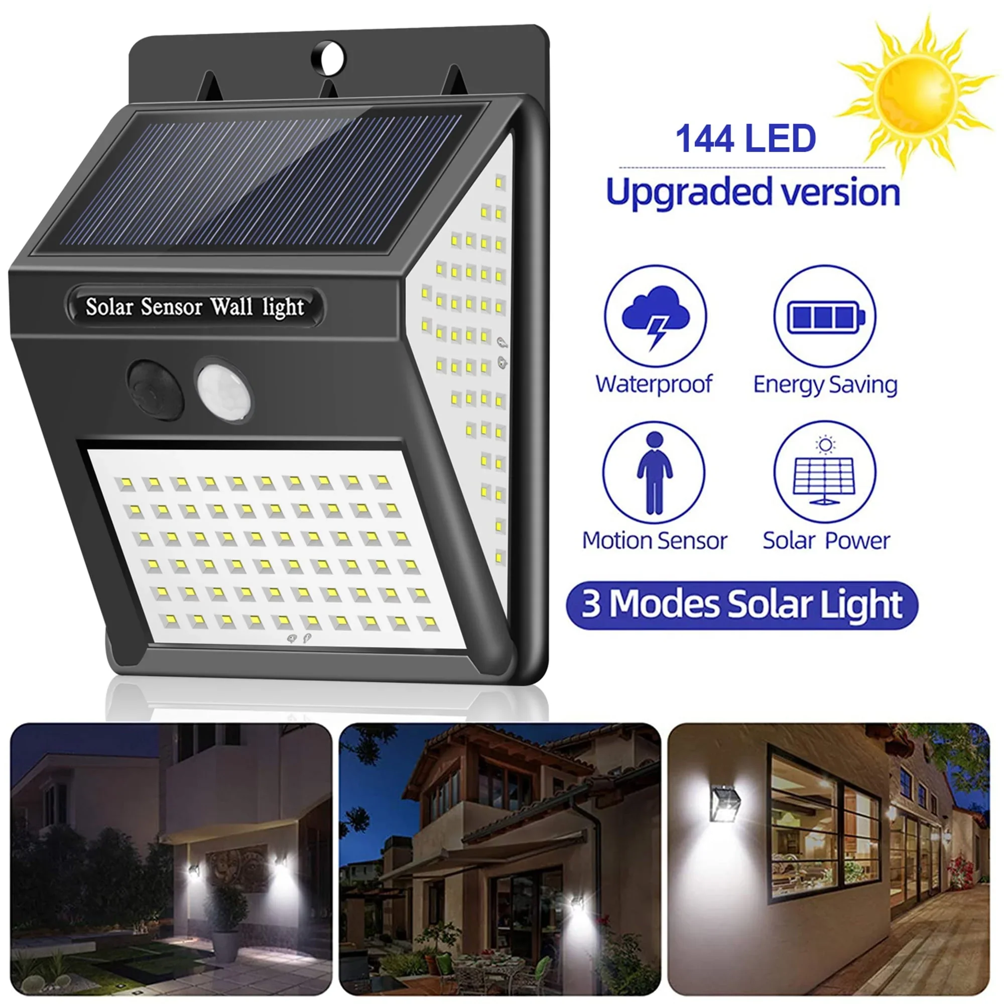 Exgreem Outdoor  Wall Light Solar , 3 Modes Solar Motion Sensor Lights for Porch Garden, Patio, 6 Packs