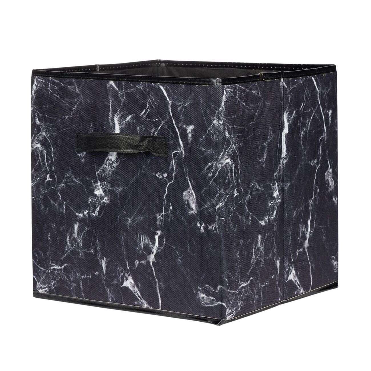 Panière Box Cube motif marbre noir et blanc 31x29xH31cm