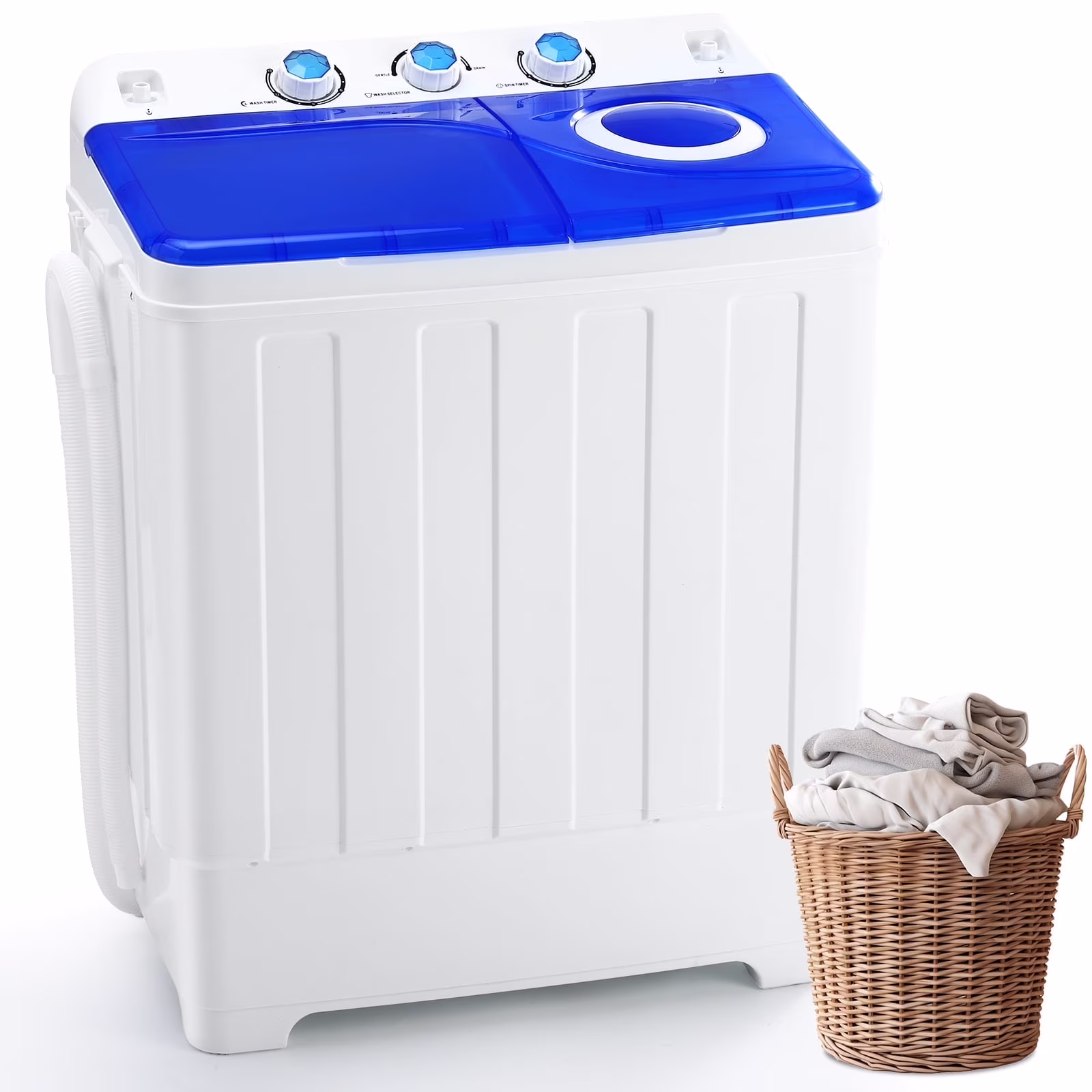 Artbros 28 lb Portable Twin Tub Washing Machine with Drain Pump, Compact Laundry Washer for Apartments, Dorms, Blue