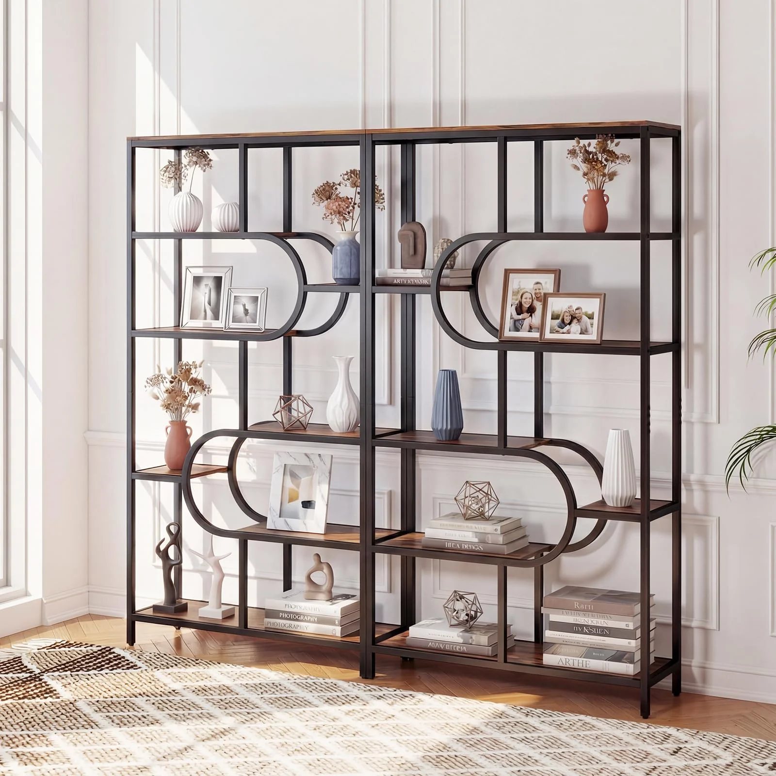 Tangkula Geometric Bookshelf Freestanding Open Bookcase Industrial Display Rack