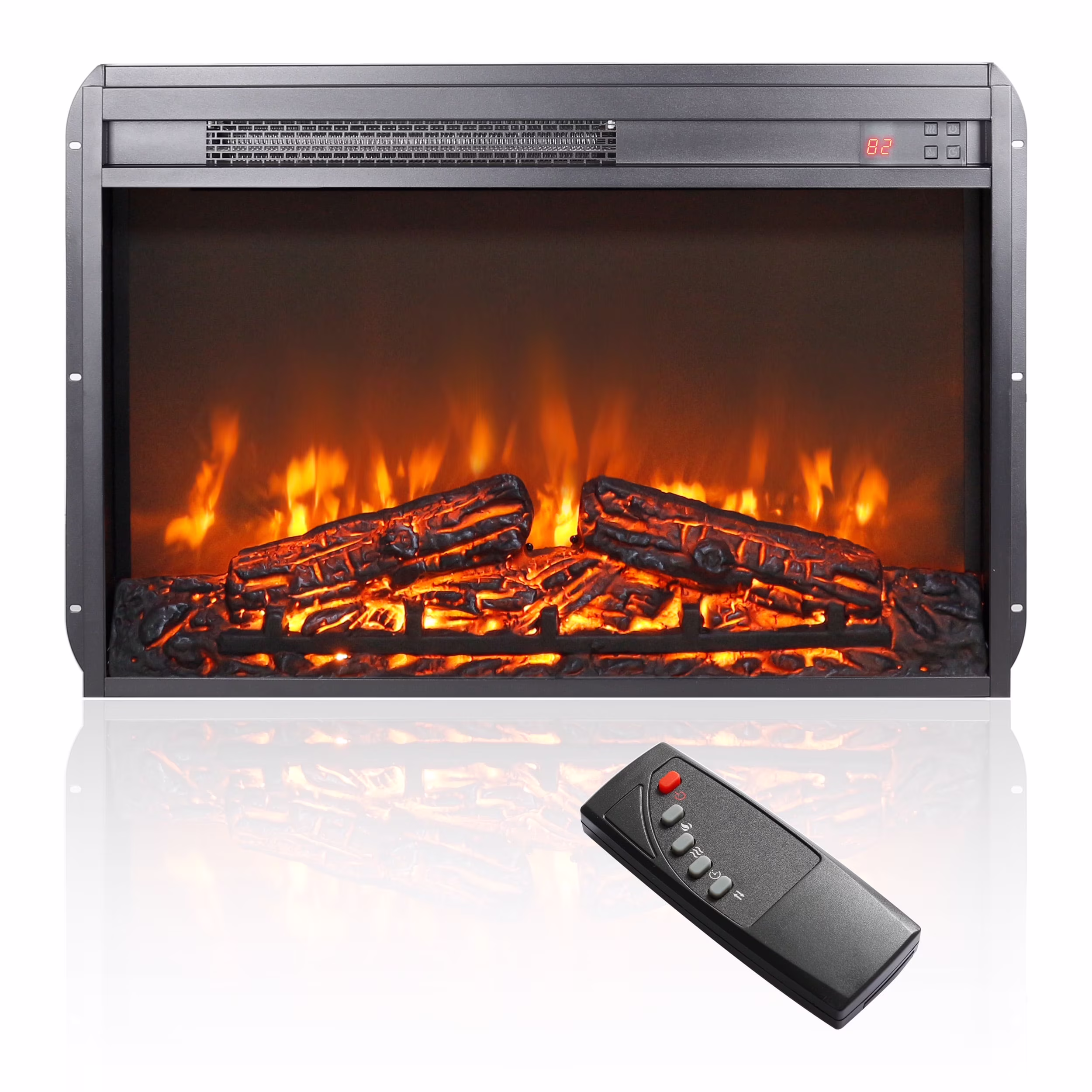 26" Electric Fireplace Insert, Wall Recessed 3D Electric Fireplace, 1400W Fake Fireplace Heater with Adjustable Flame and Timer(9.4 in)