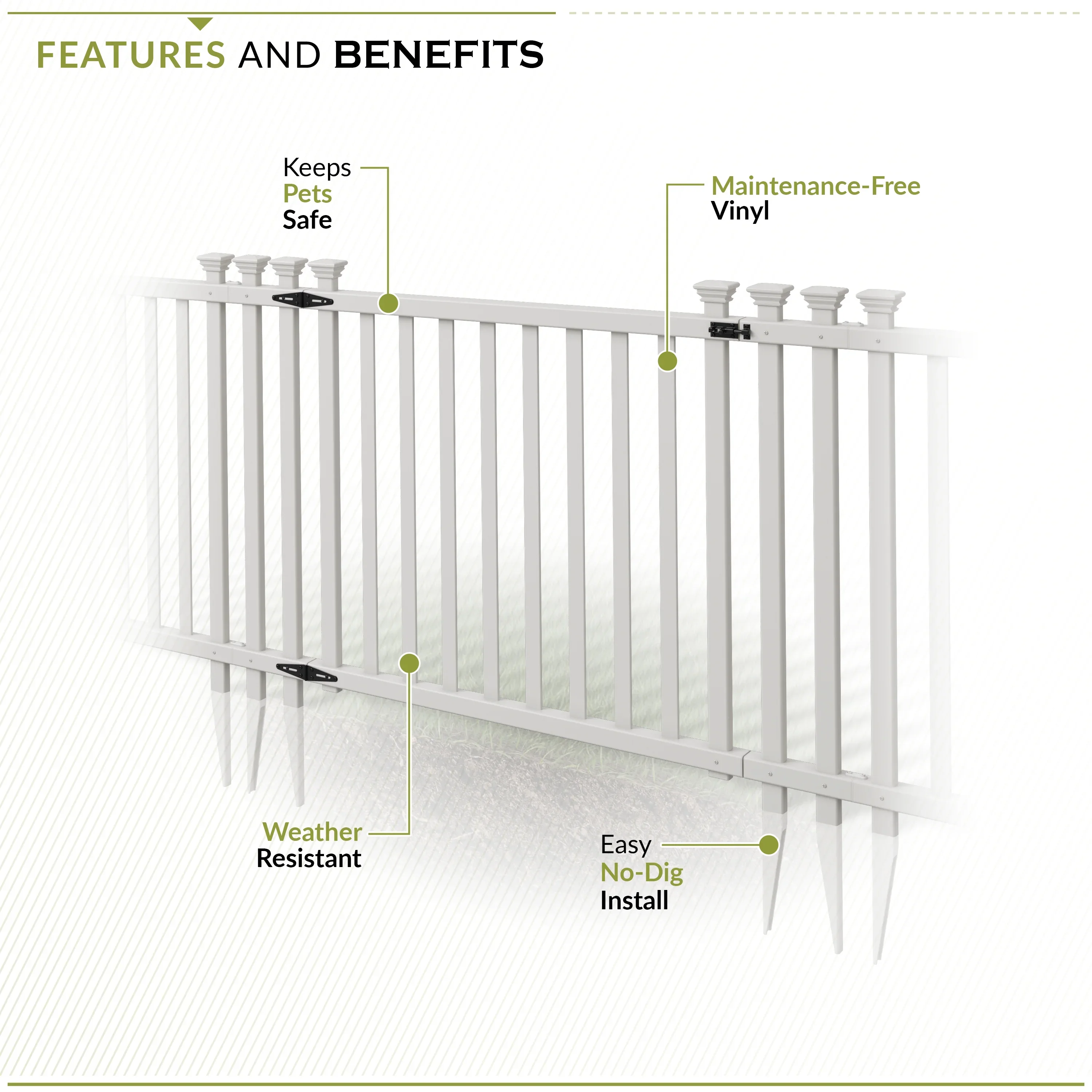 36in H x 51in W (1 Gate) No Dig Zippity Baskenridge Gate Kit, White Vinyl Picket Fence Gate Kit for Baskenridge Fence Panels, Gate for Backyard, Patio, Outdoor, & Garden Fence, ZP19038