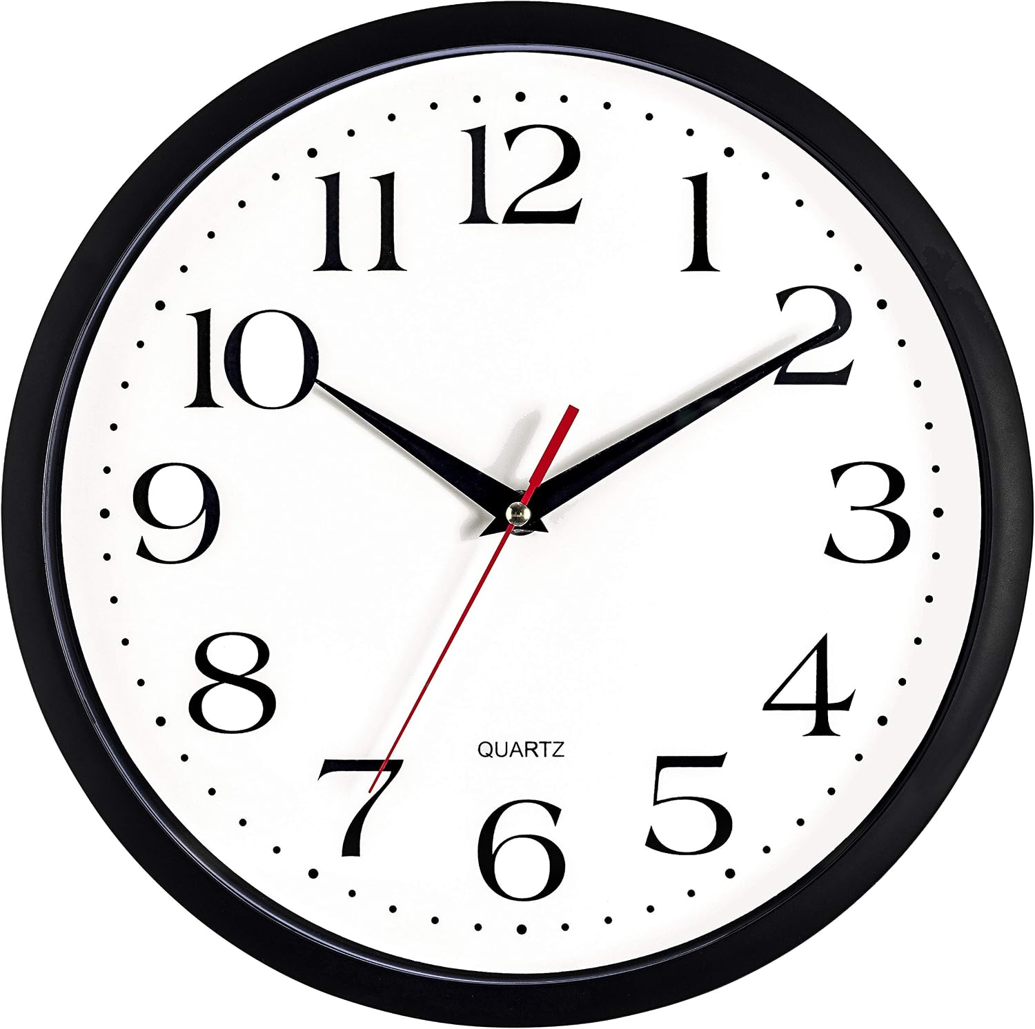 Bernhard Products Black Wall Clock Silent Non Ticking 10 Inch Quality Quartz Battery Operated Round Easy to Read Home/Office/Kitchen/Classroom/School Clock Sweep Movement