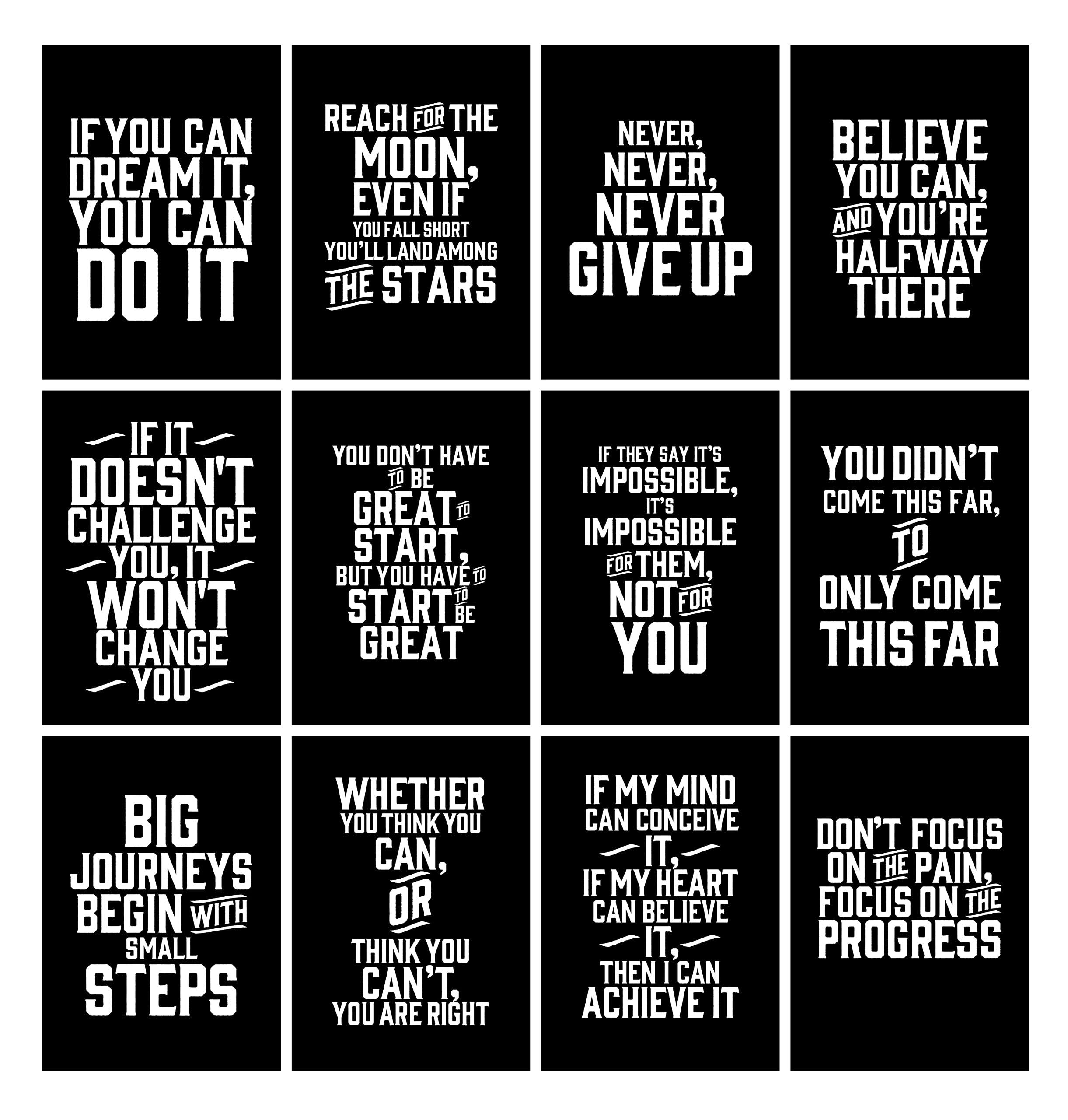 Verbier Collection Verbier Inspirational Quotes Wall Art - 12 x A4 Motivational Posters for Room decor/gym poster/office decoration/bedroom/kitchen