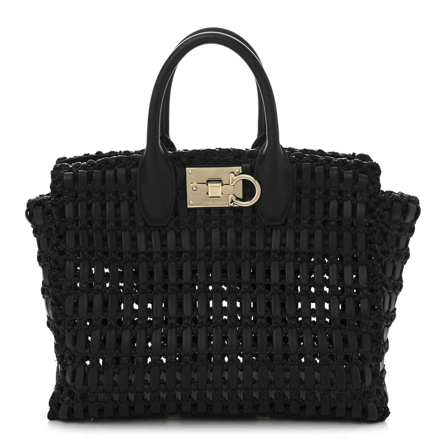 Raffia Calfskin The Studio Box Tote Black