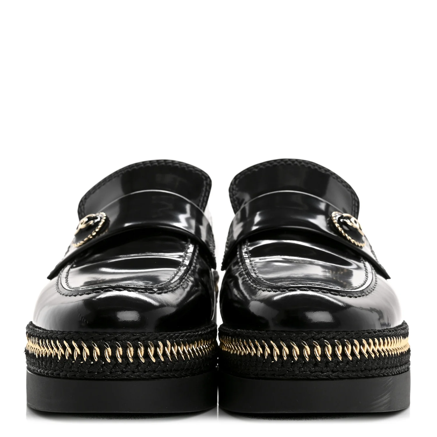Shiny Calfskin Platform Loafers 37 Black
