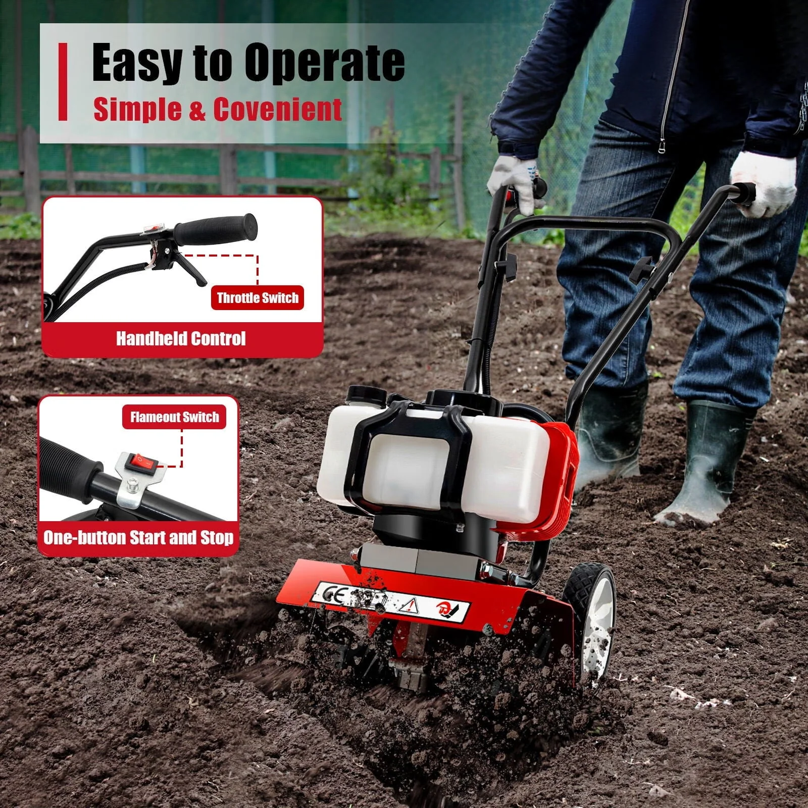 Wuzstar 52CC 2 Stroke Gasoline Engine Rototiller Mini Garden Single Cylinder Tiller Cultivator Image 5