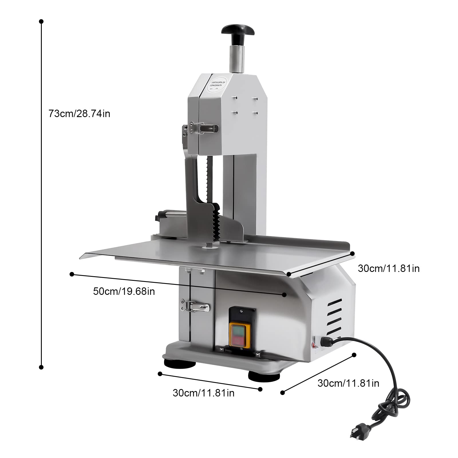 Electric Bone Saw Machine, 110V 650W Powerful Commercial Bone Saw Machine with Adjustable Saw Blade, 0.7-4.3In Cutting Thickness, Stainless Steel Meat Cutter Machine, Bone Saw for Ribs Beef Steak