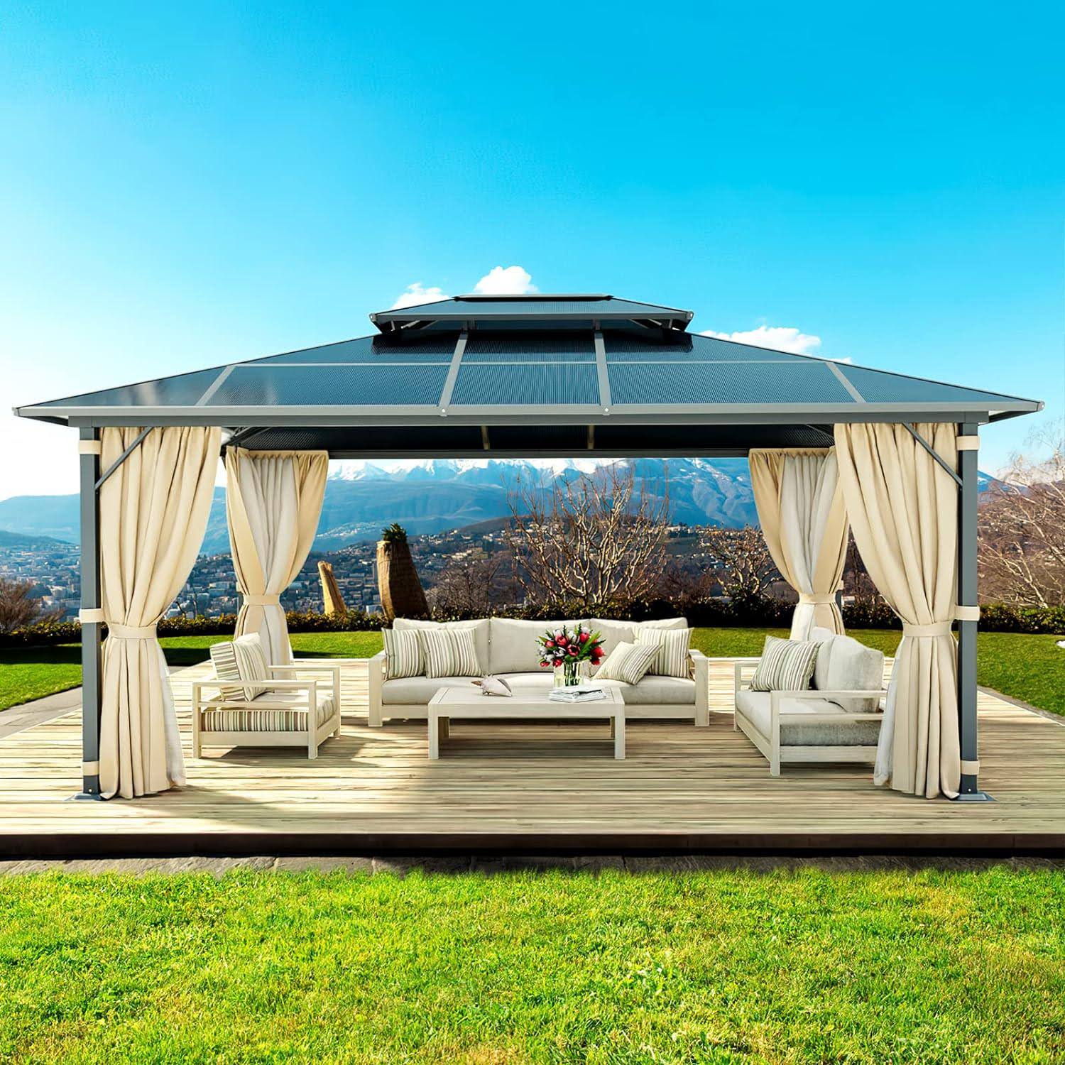 Aoxun 12-ft x 10-ft Gazebo Brown Metal Rectangle Screened Gazebo | G30004