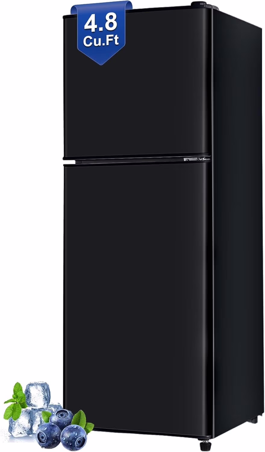 4.8 Cu. Ft. Apartment Refrigerator with Freezer, Dorm Fridge with Adjustable Thermostat Shelves, Mini Refrigerator Freezer for RV, Kitchen, Office, College, Black(Black)