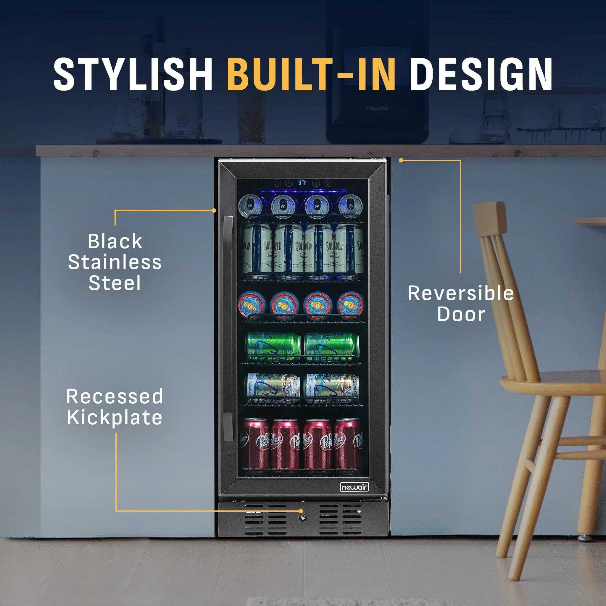 Newair 96-Can Built-In Black Beverage Fridge - 15
