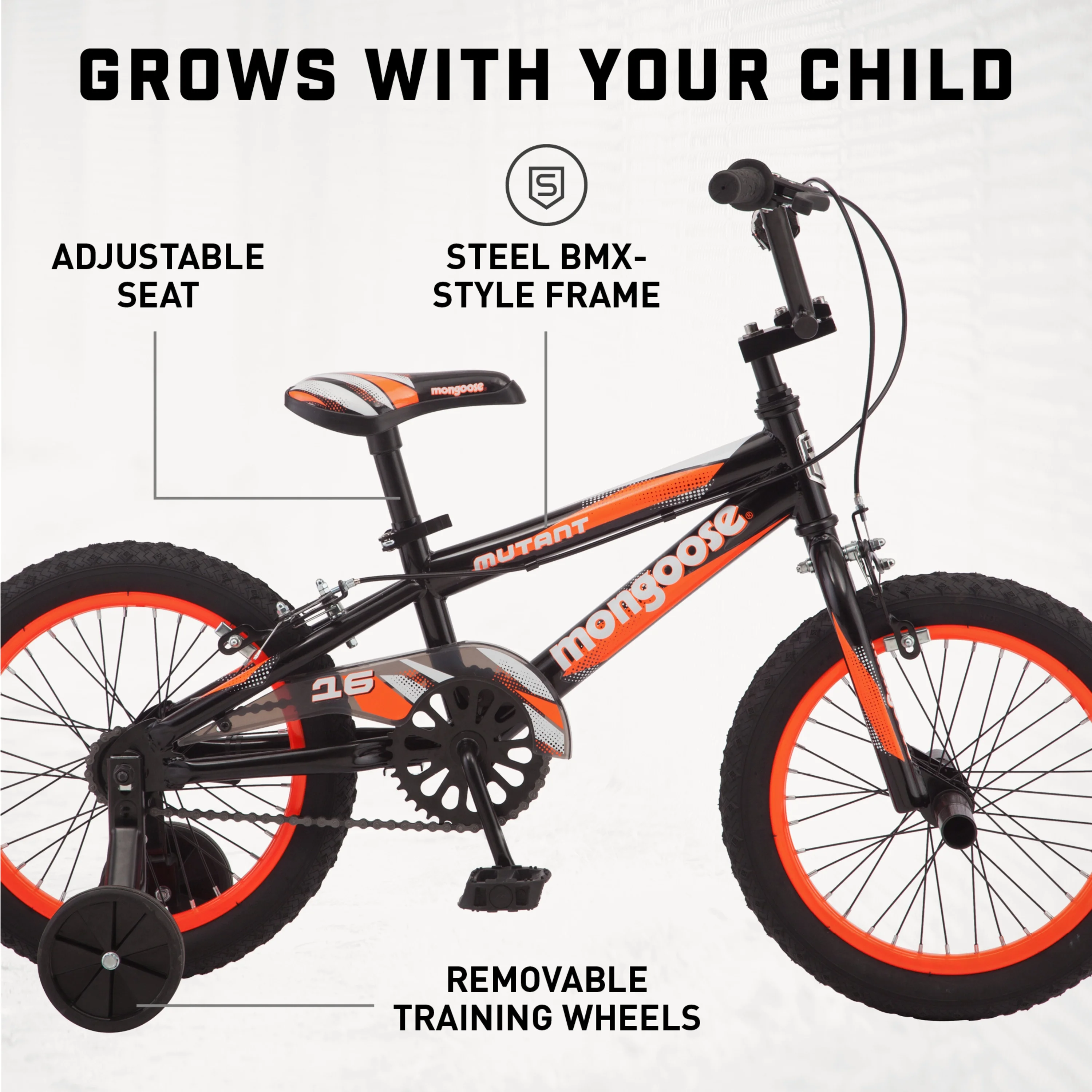 16" Mutant Kid's BMX Bike, Ages 3 5, Black Orange Image 4