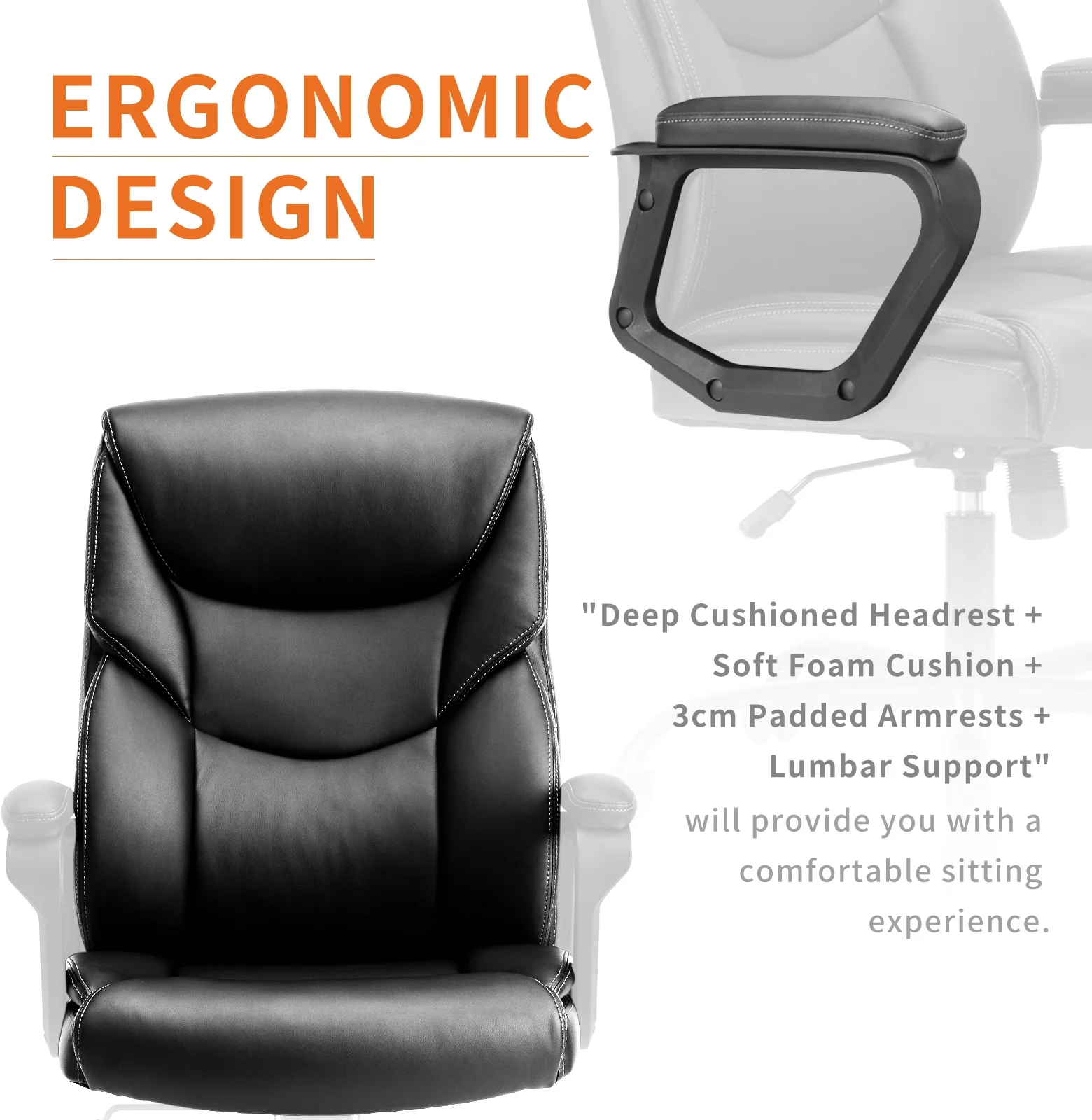 EverPick PU Leather Office Chair with Adjustable Flip-up Armrest,Adjustable Seat Height and Lumbar Support, Strong Metal Base - Cream(Flip-up Armrest/Cream)