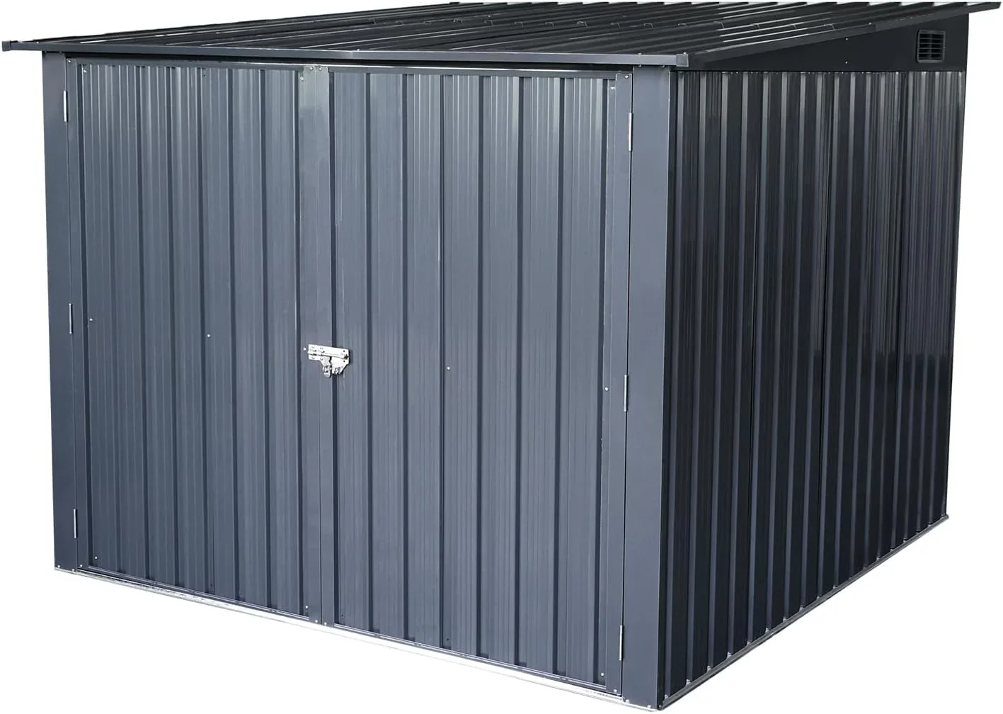 5-foot outdoor steel bicycle storage shed with a sloping roof and 4 bicycle tracks. Bicycle storage shed, black version.
