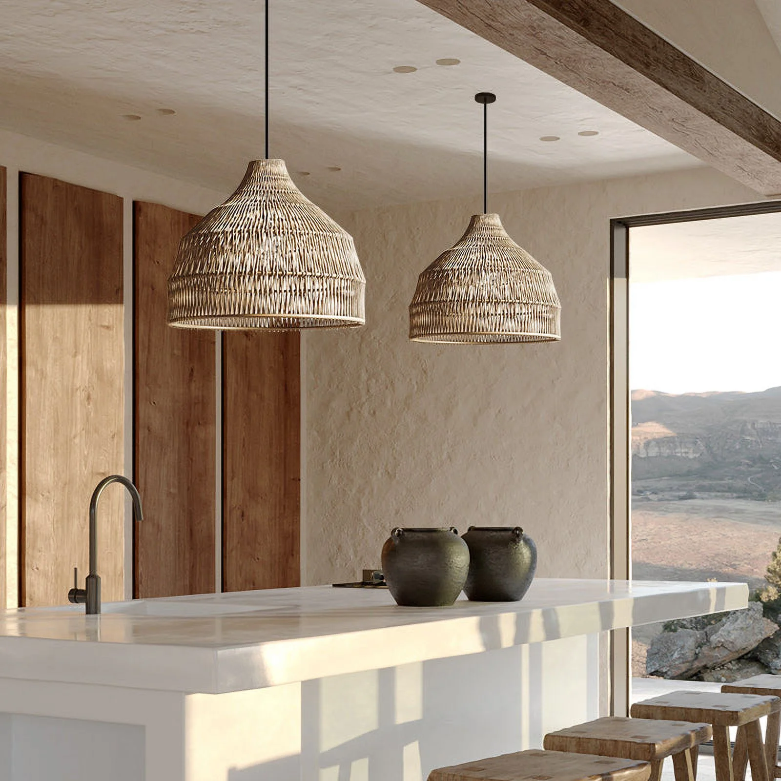 Arturesthome Wabi sabi Rattan Woven Pendant Light Lampshade