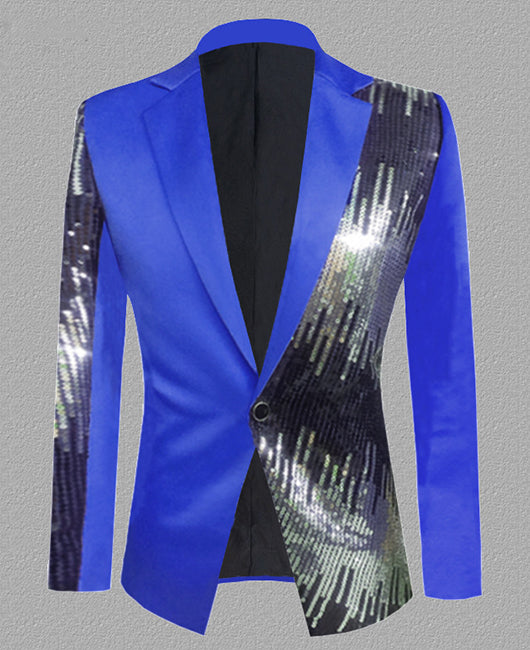 Blazer glamour uni à col à revers orné de sequins