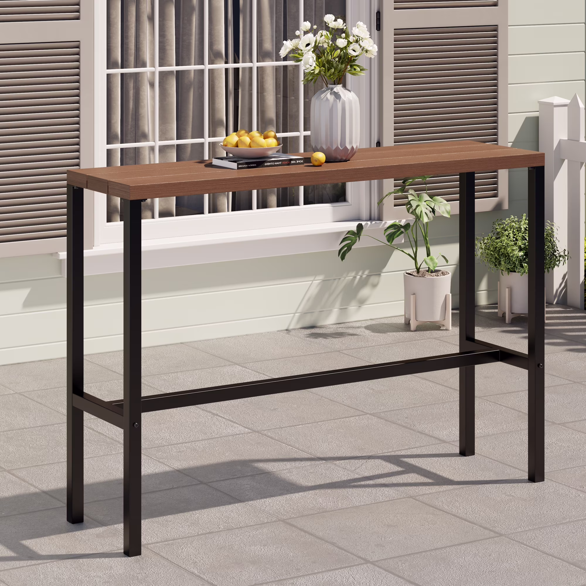 Vicllax Patio Rectangle Bar Table Metal Modern Style for Porch Garden (45.3Lx13.8Wx37.4H)