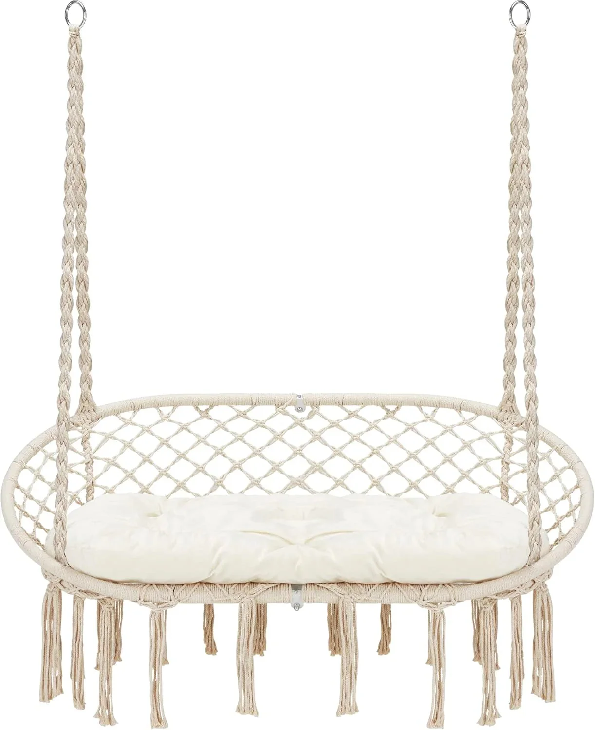 Hammock Chair Macrame Hanging Swing with Cushion,hanging Cotton Ropes, Metal Frame, 450 lbs Capacity Indoor Outdoor, Patio, Balcony,…