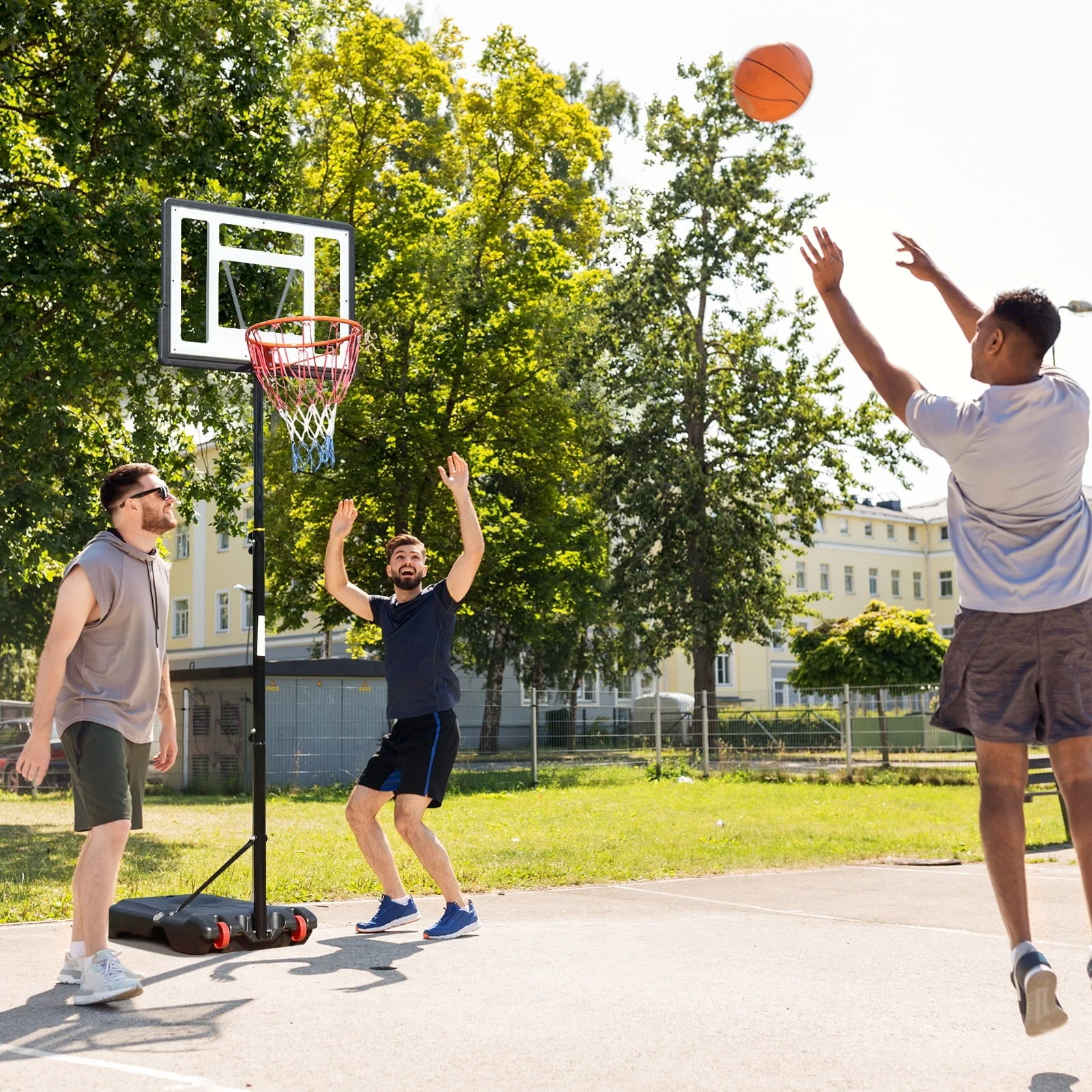 33 In. Portable Basketball Hoop Stand, 6.5-8 ft Adjustable Basketball Goal System, with PVC Backboard Indoor/Outdoor - Image 4