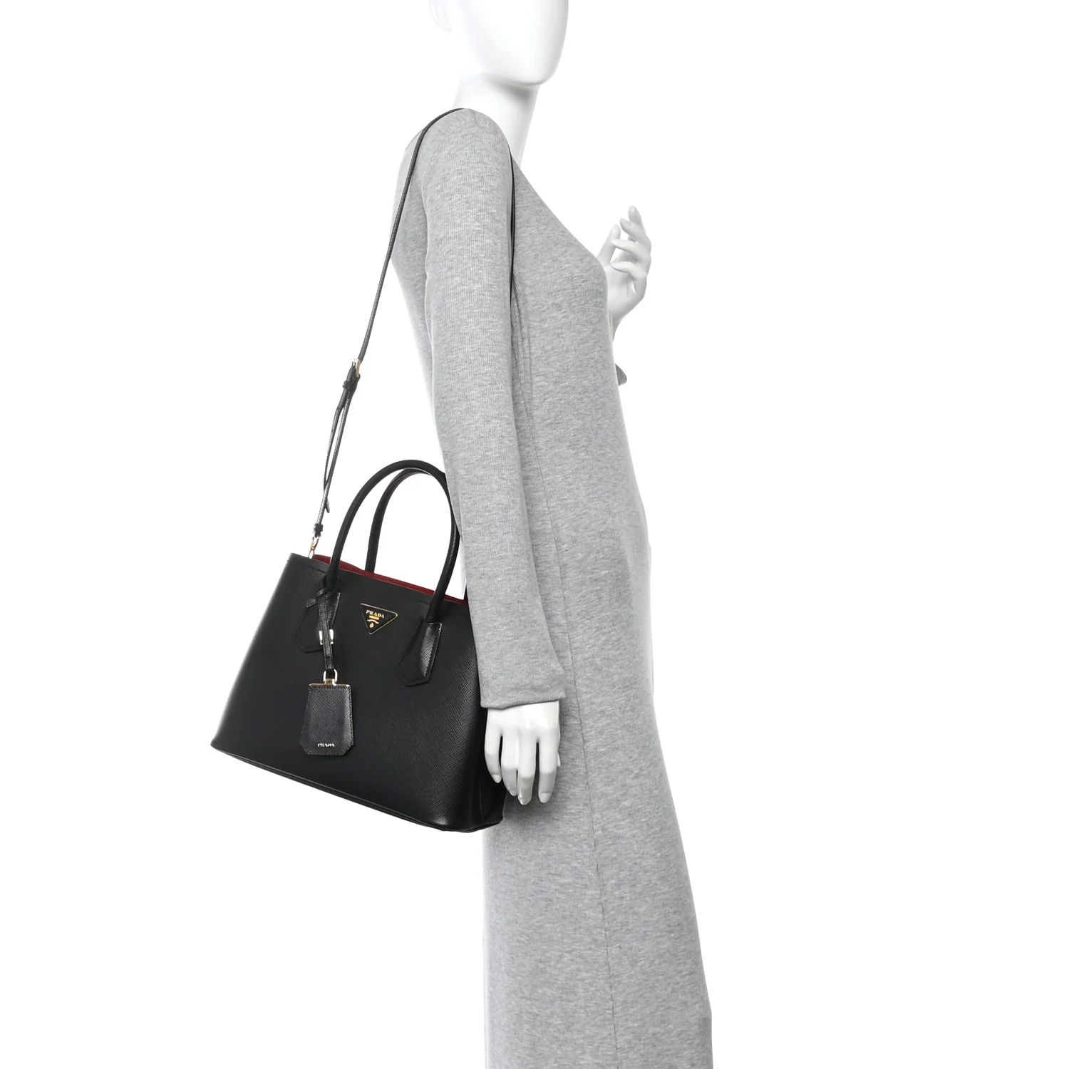 Saffiano Cuir Small Double Bag Black Fuoco