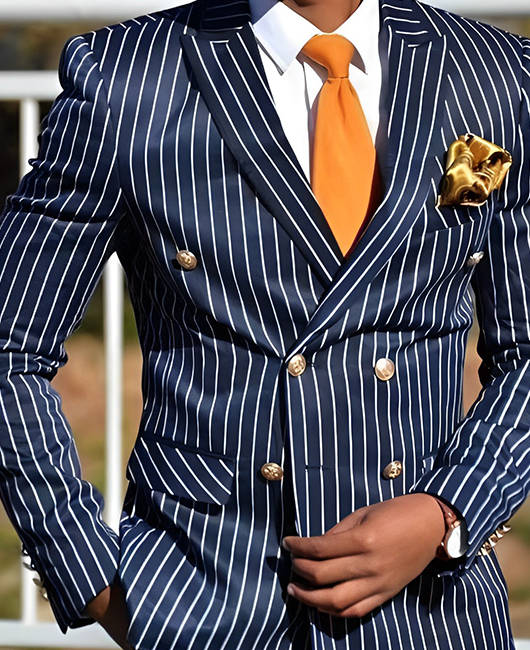 Blazer élégant à rayures verticales, col à revers et poches croisées