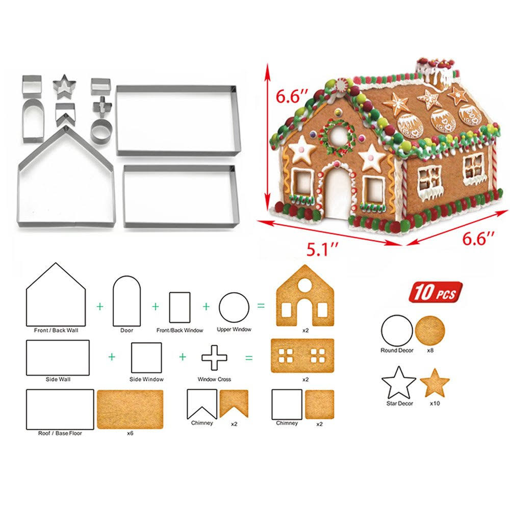YXChome Gingerbread House Cookie Cutter Set - 3D House Cookie Cutters, Gingerbread House Kit for Holiday, Winter, Christmas & Gingerbread House Kit
