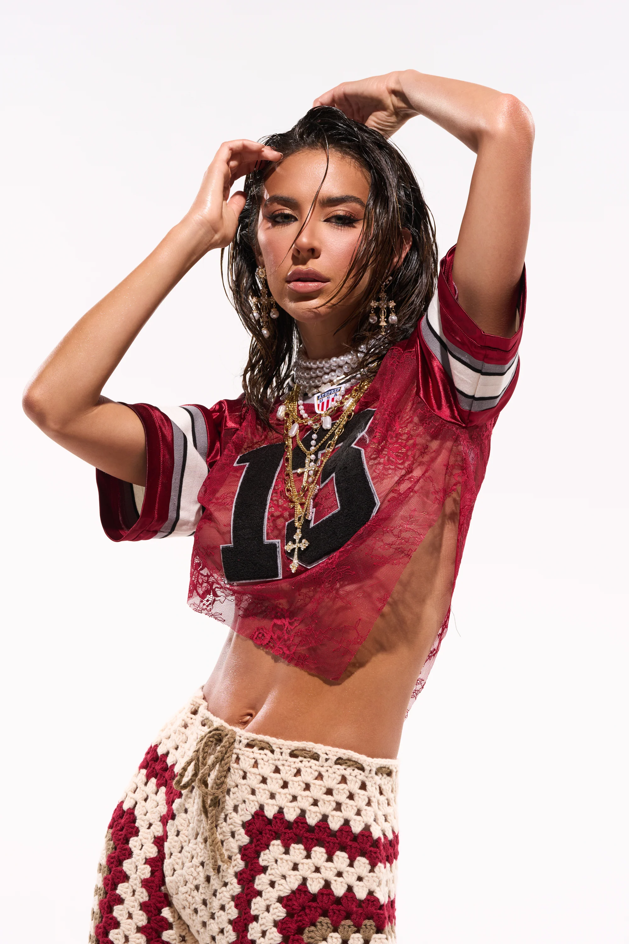 LUCKY LACE JERSEY TOP IN BURGUNDY - Akira Store