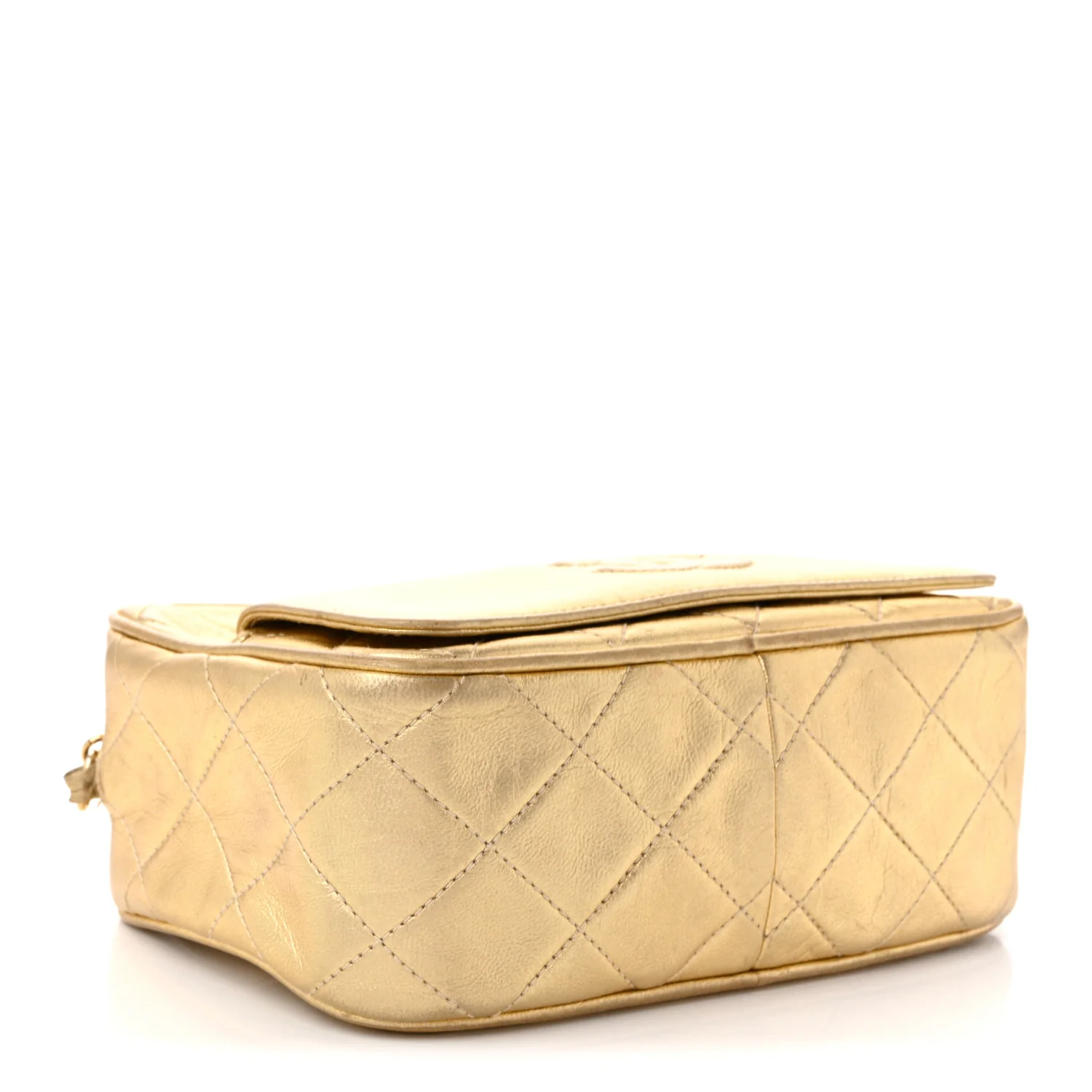 Metallic Lambskin Quilted Camera Case Gold