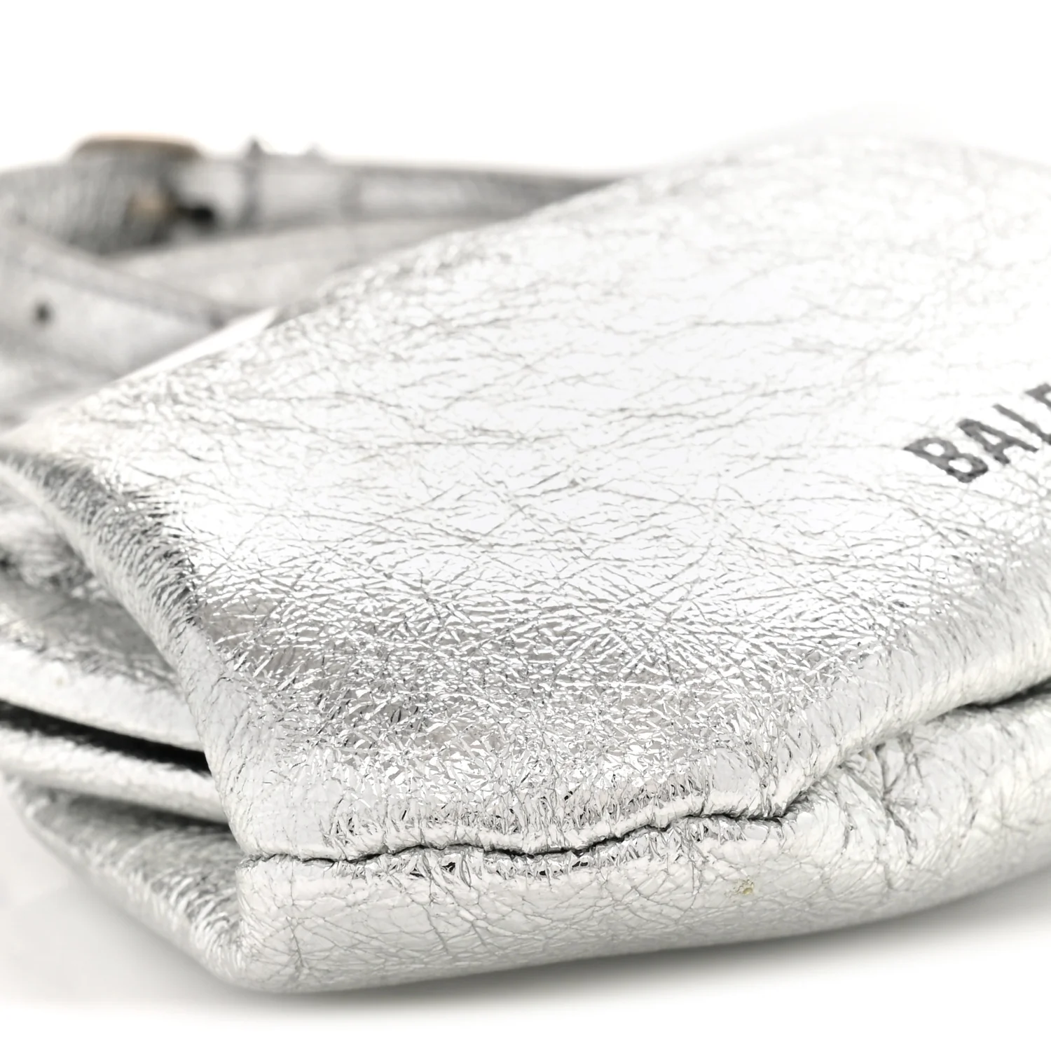 Metallic Textured Calfskin Logo Cloud Coin Purse With Strap Silver