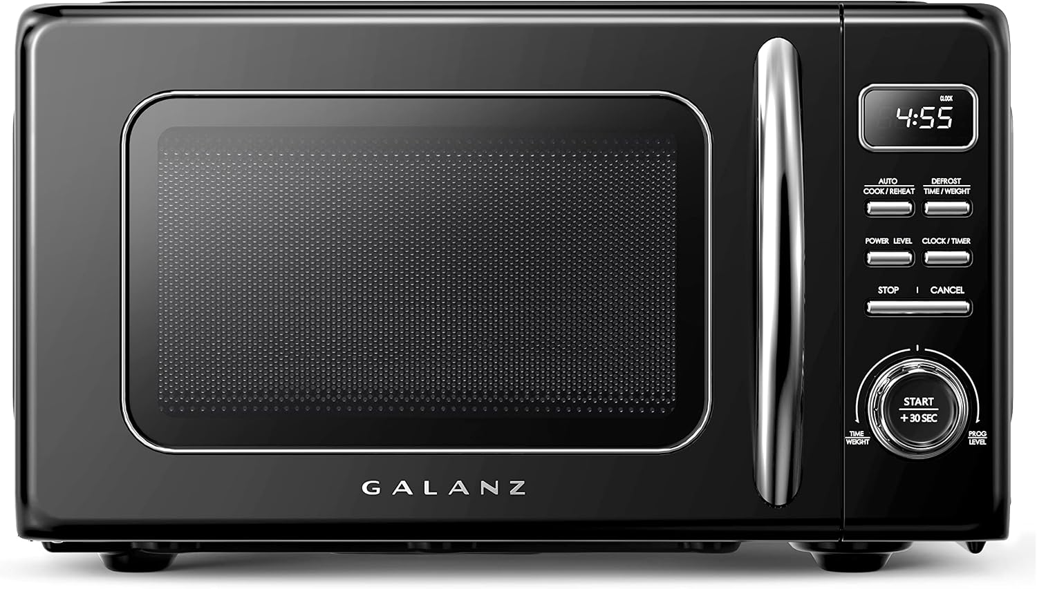 Galanz GLCMKZ07BKR07 Retro Countertop Microwave Oven with Auto Cook & Reheat, Defrost, Quick Start Functions, Easy Clean with Glass Turntable, Pull Handle. 7 cu ft, Black