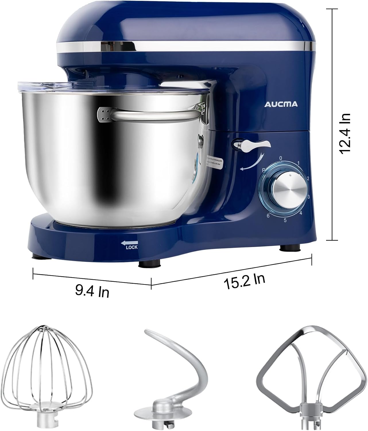 Aucma Stand Mixer, 6.5-QT 660W 6-Speed Tilt-Head Food Mixer, Kitchen Electric Mixer with Dough Hook, Wire Whip & Beater (Royal Blue, 6.5QT)