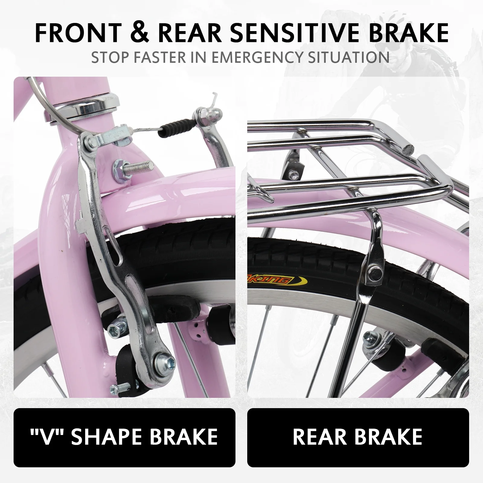 26in Urban Commuter City Bike, 7 Speed Adult Road Bicycle, Pink(Pink) - Image 7