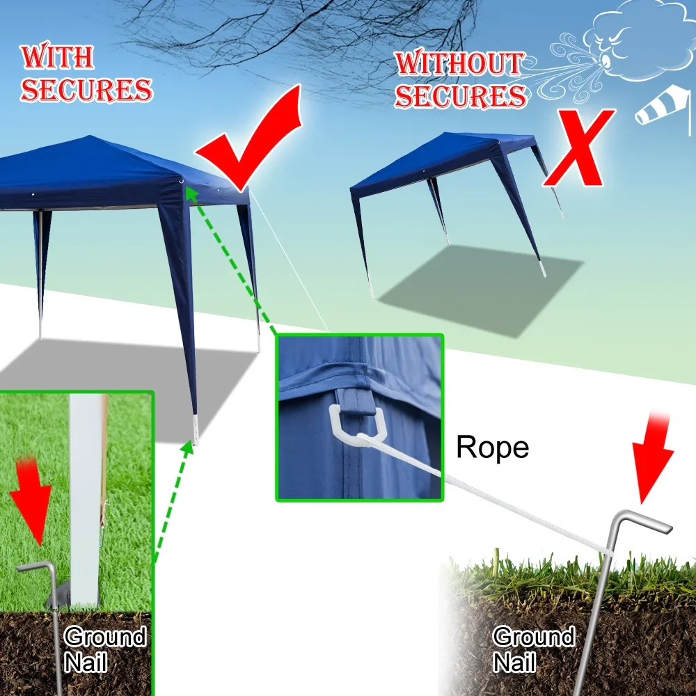 Wedding Commercial Party Tent w/4 Removable Sidewalls, 10' x 20' Folding Outside Adjustable Height Outdoor Gazebo, Waterproof Sun Shade UV Protection Cover, for Garden Beach Pool BBQ, Blue, S11194