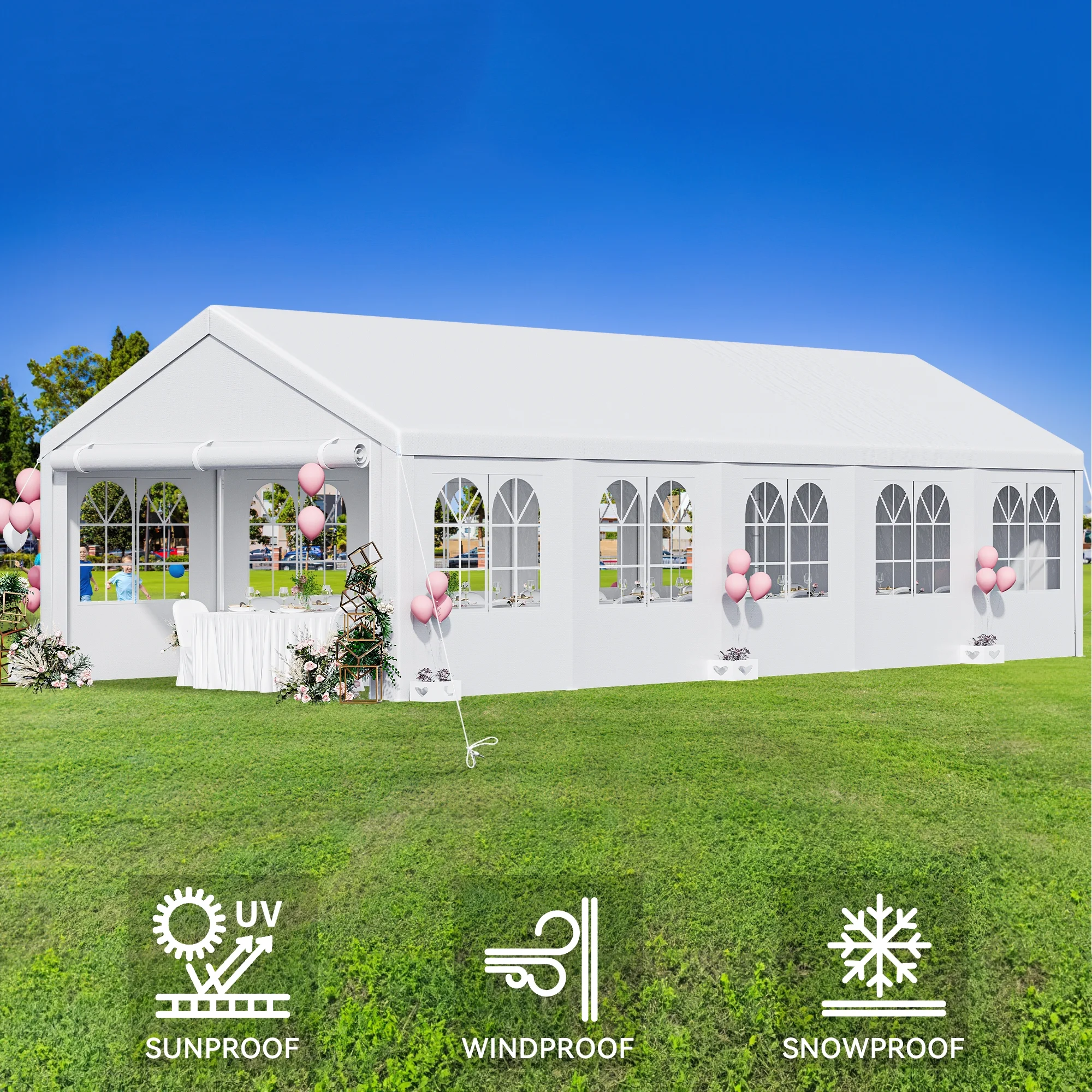 16x32ft Party Tent Heavy Duty Outdoor Wedding Tent Canopy Event Shelters Upgraded Galvanized Steel Carport with Removable Sidewall Windows for Commercial and Parties, White(16' x 32') - Image 4