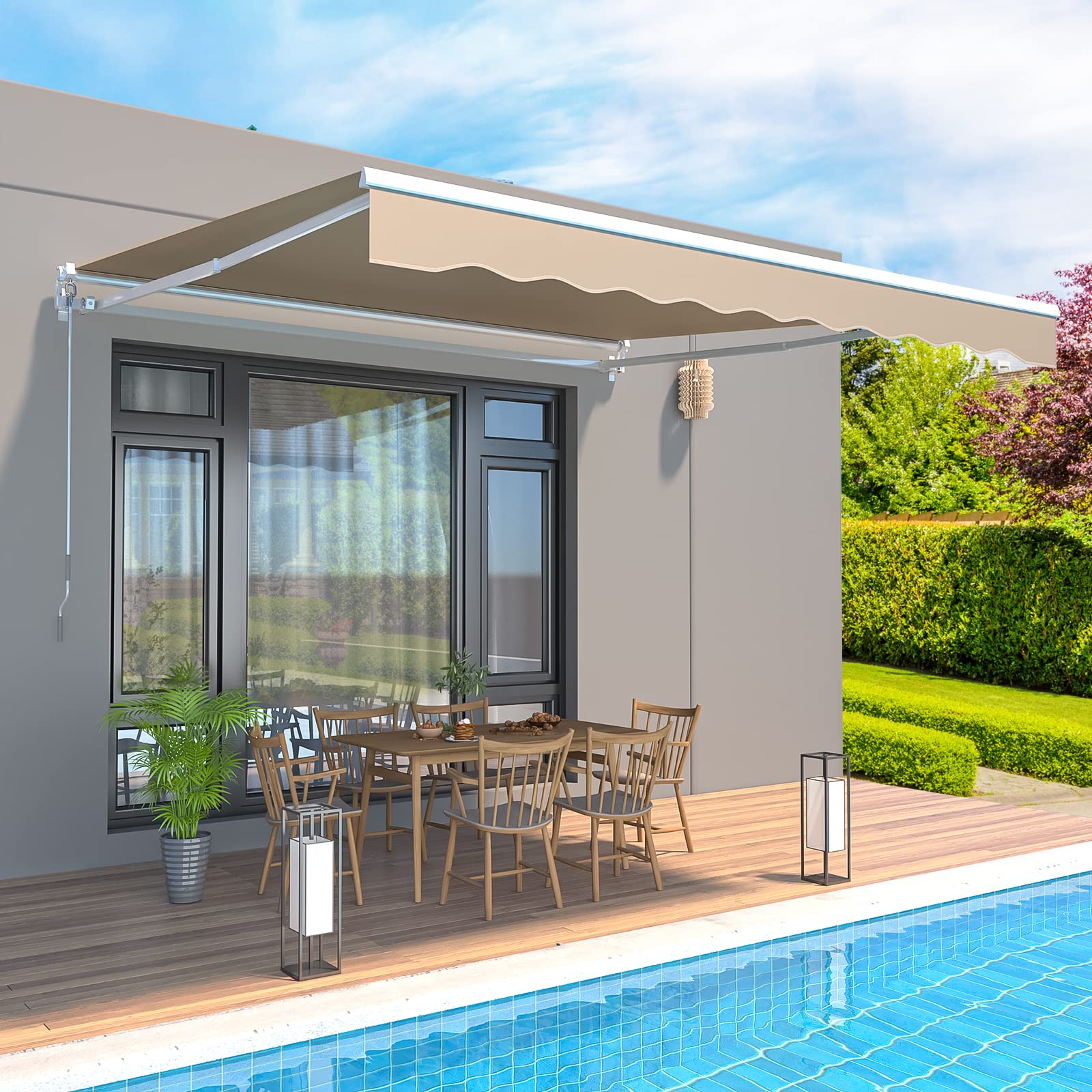 AECOJOY 10'��8' Manual Retractable Awning Sun Shade Patio Awning Cover