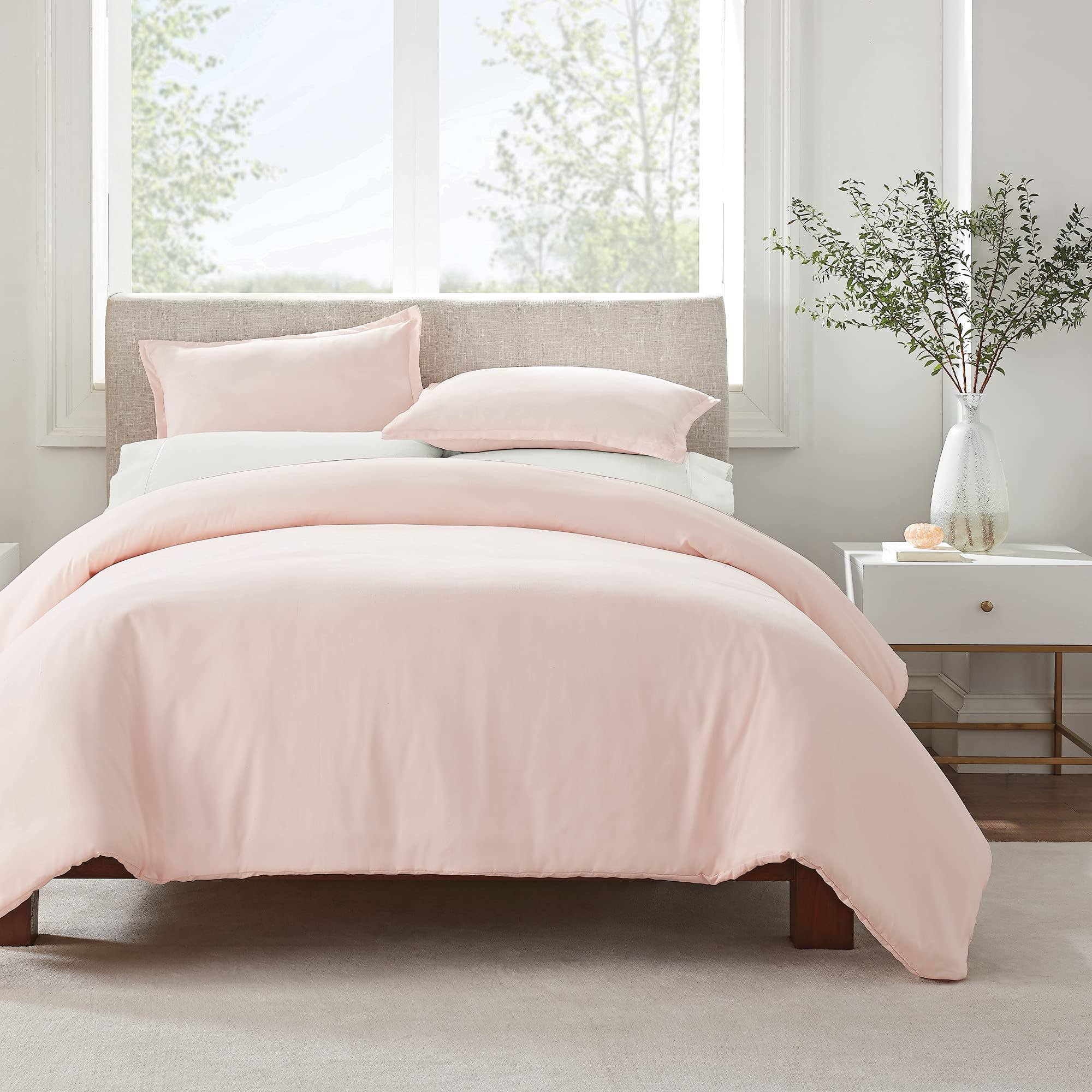 Serta Simply Clean Antimicrobial 3-Piece Duvet Cover Set, Pink, Full/Queen