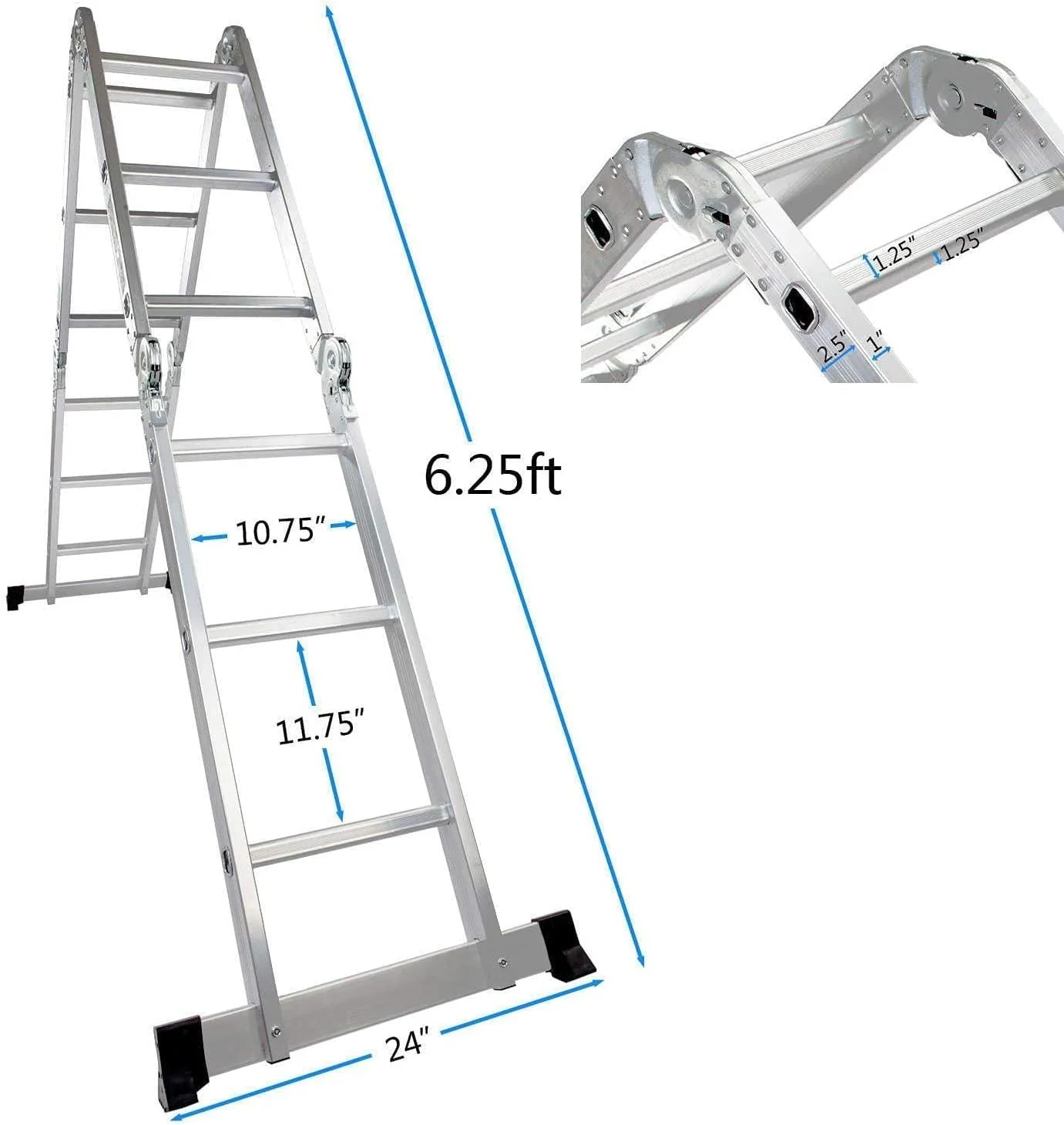12.5ft 7 in 1 Multi-Purpose Scaffold Ladder, Folding Aluminium Extension Ladder, EN 131 Standard, 330lbs Capacity - Image 4