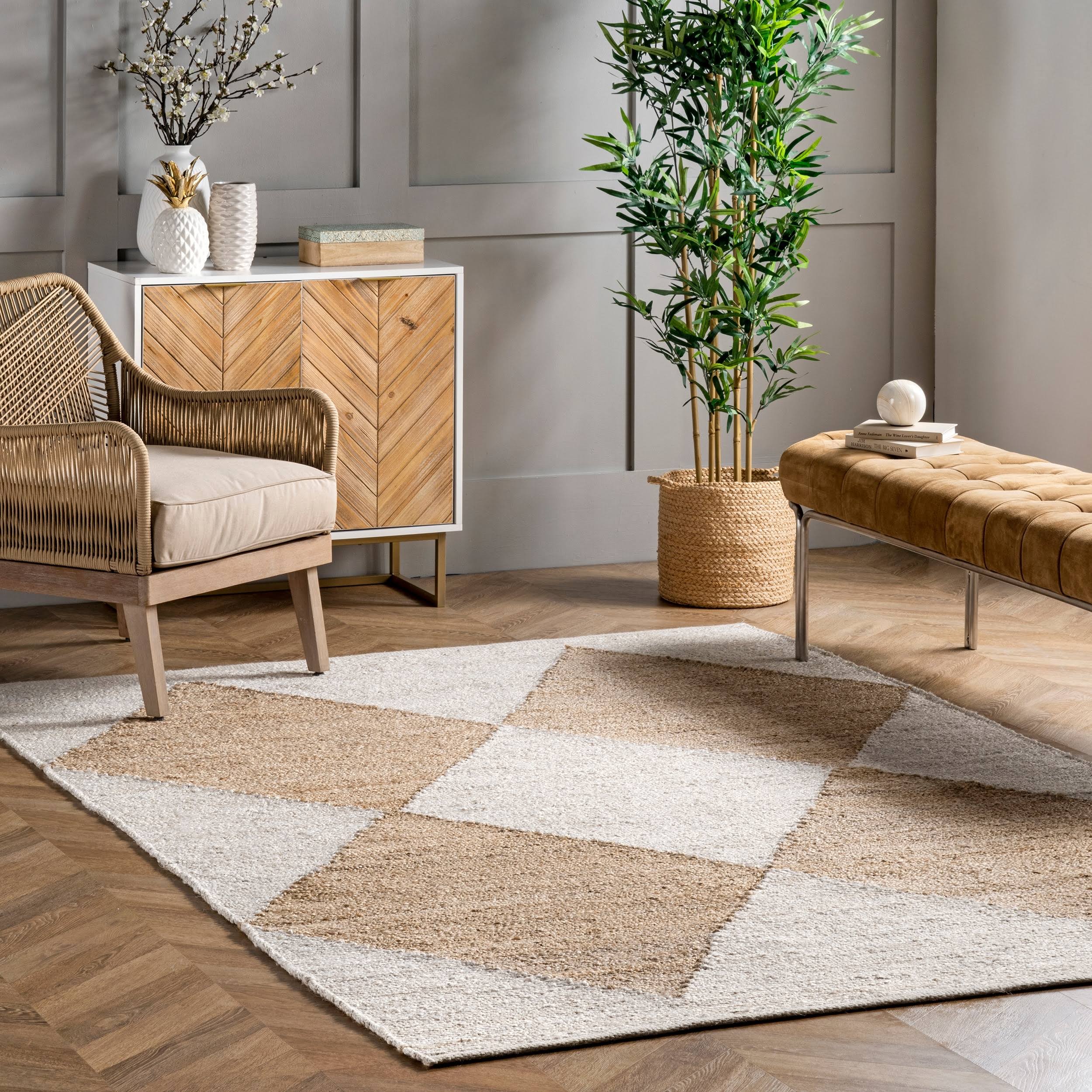 6'x9' Pandora Diamond Jute Area Rug Ivory - nuLOOM