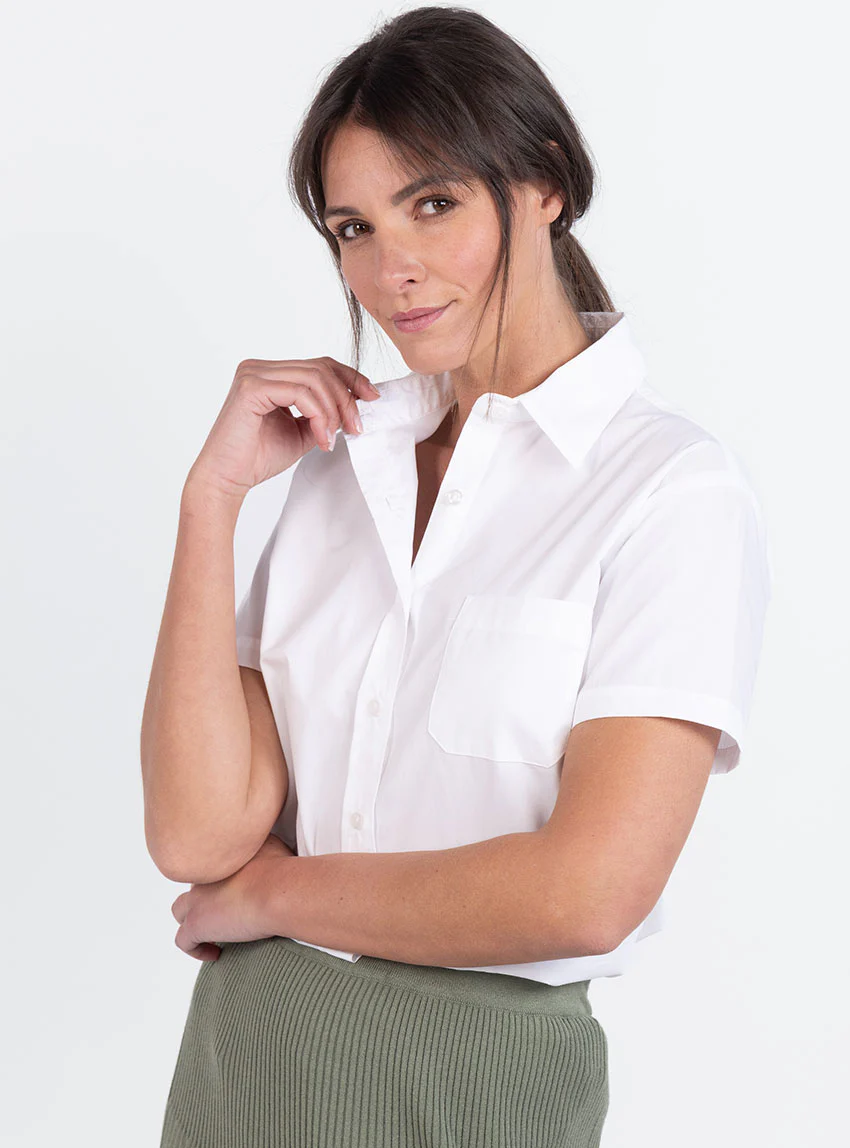 Chemisier femme manches courtes coton blanc
