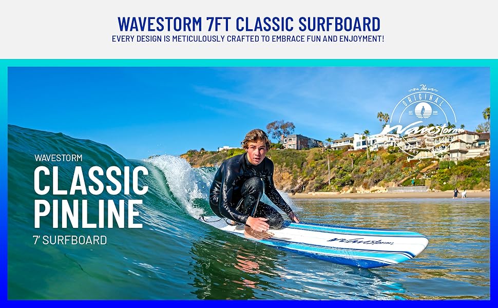 Wavestorm Classic Soft Top Foam 7ft Surfboard Blue Pinline
