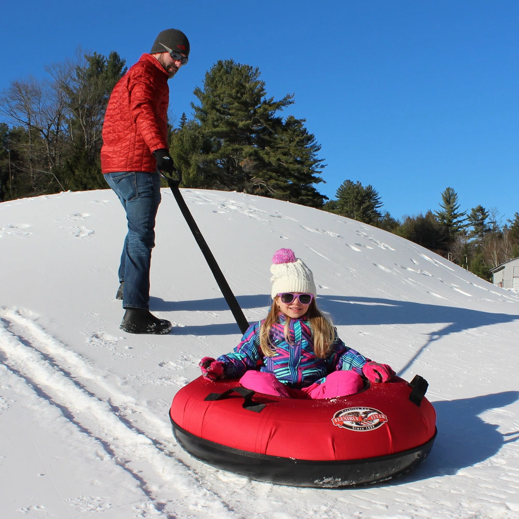 Flexible Flyer Heavy - Duty Snow Tube. Hard Plastic Bottom Inflatable Sled