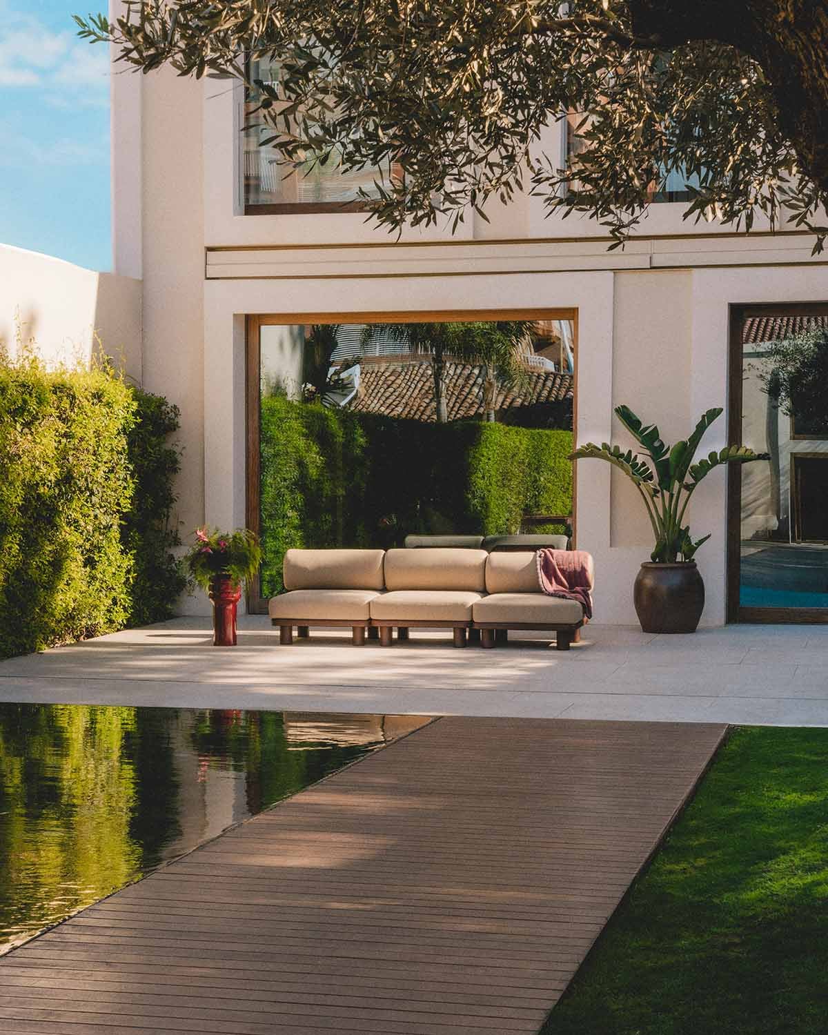 Lantana - Sofá Modular de Jardín 3 Piezas Módulo Central de Aluminio y Tela Lantana