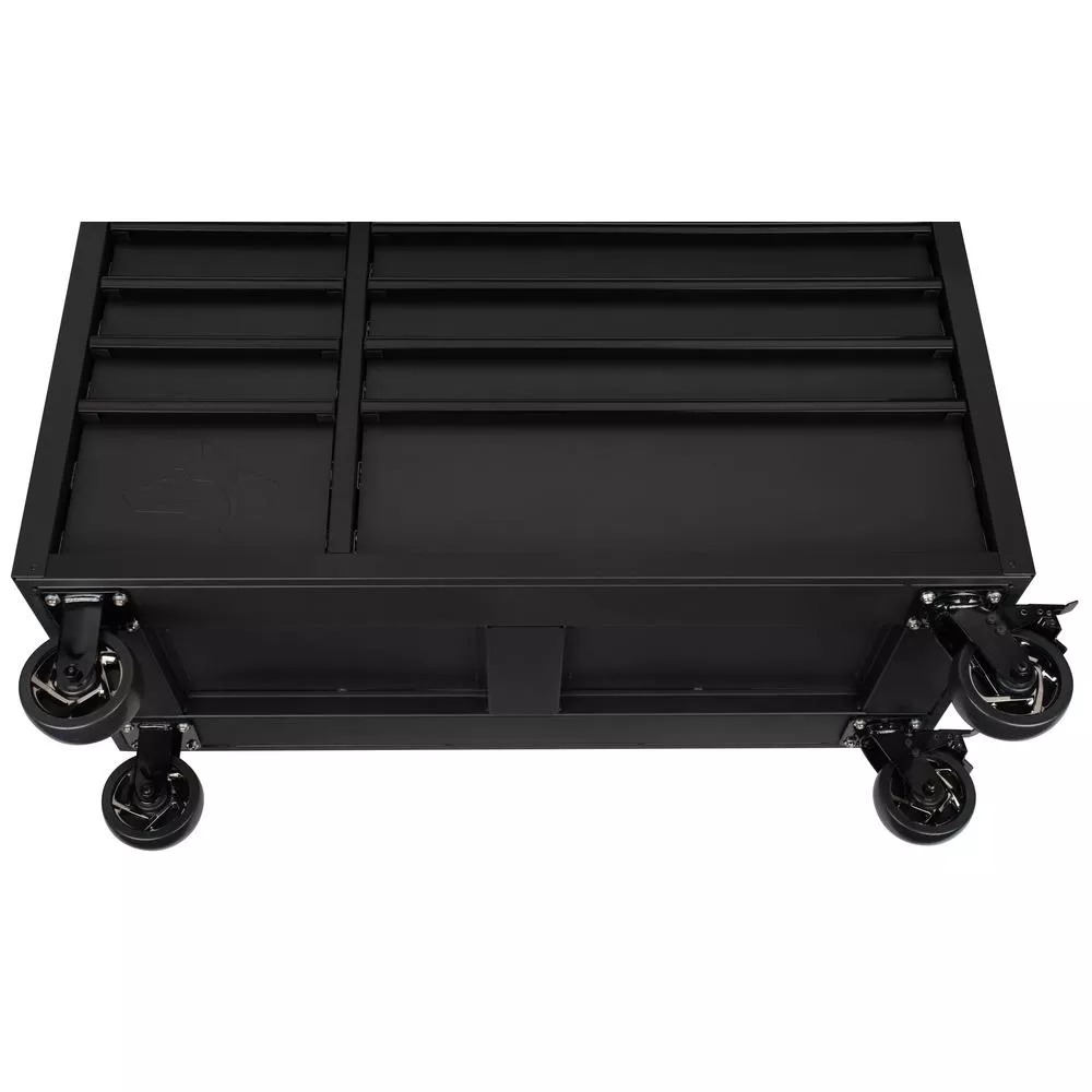 Coffre à outils industriel à 15 tiroirs et servante d'atelier à roulettes, 132 cm (L) x 55 cm (P), avec éclairage LED, noir mat