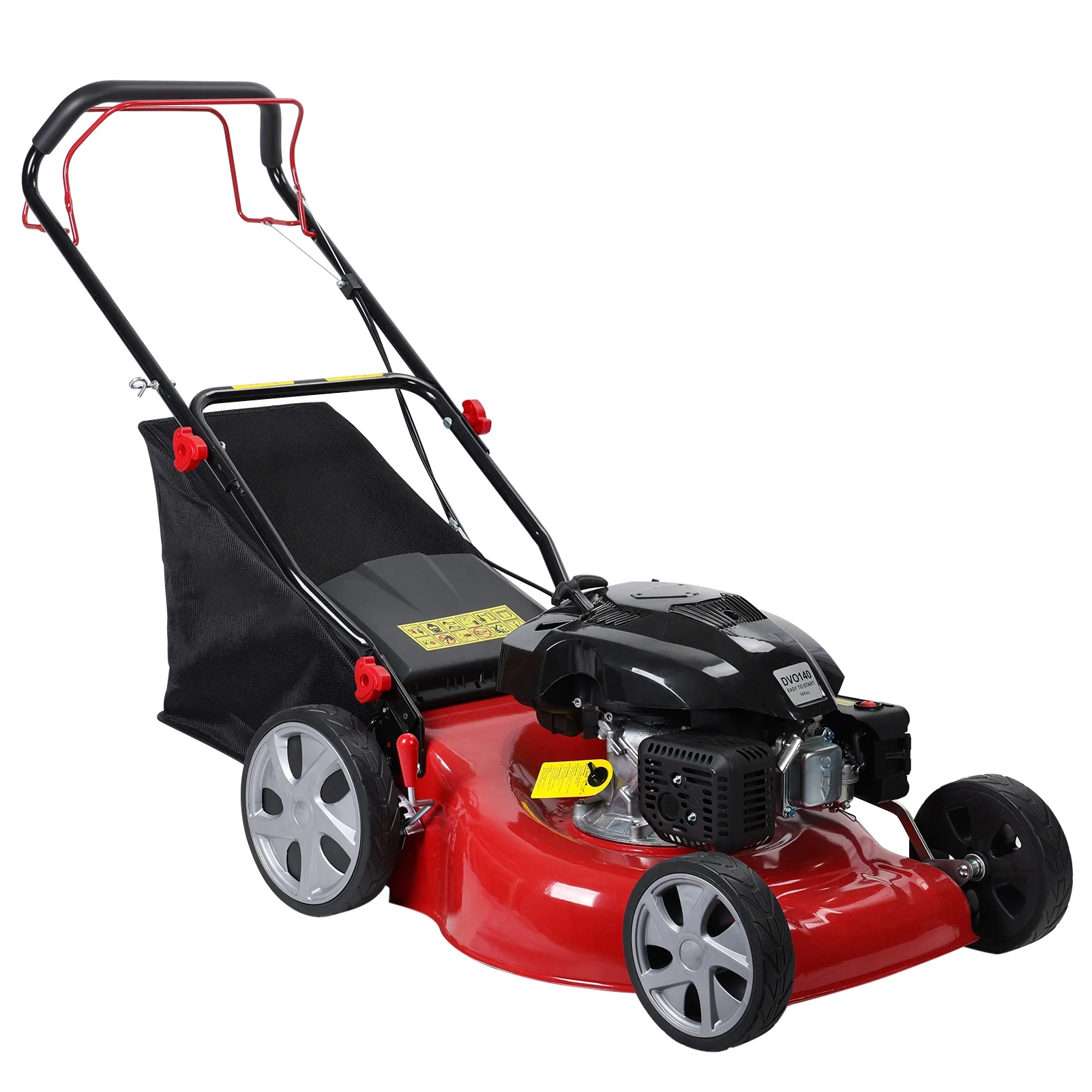 Self Propelled Lawn Mower, 141cc Gas Engine Grass Trimmer, Push Weed Eater with 50L Grass Tank, Hedge Trimmer with Big Wheels(Red) - Image 2