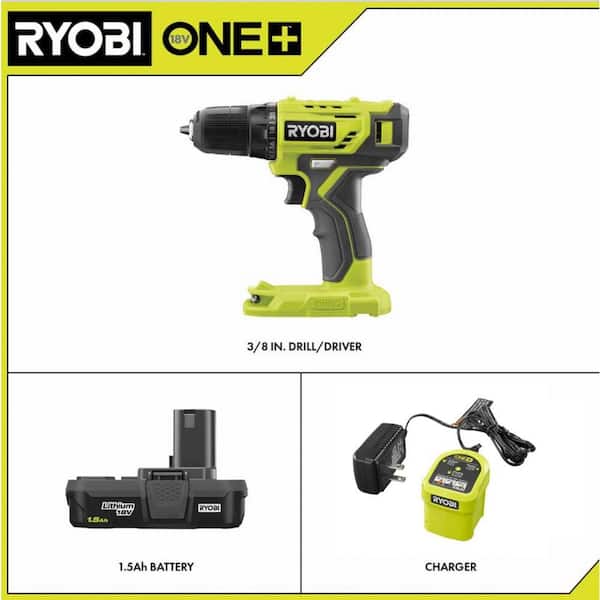 ONE+ 18V Cordless 3/8 in. Drill/Driver Kit with 1.5 Ah Battery. Charger. and Drill and Drive Kit (95-Piece)