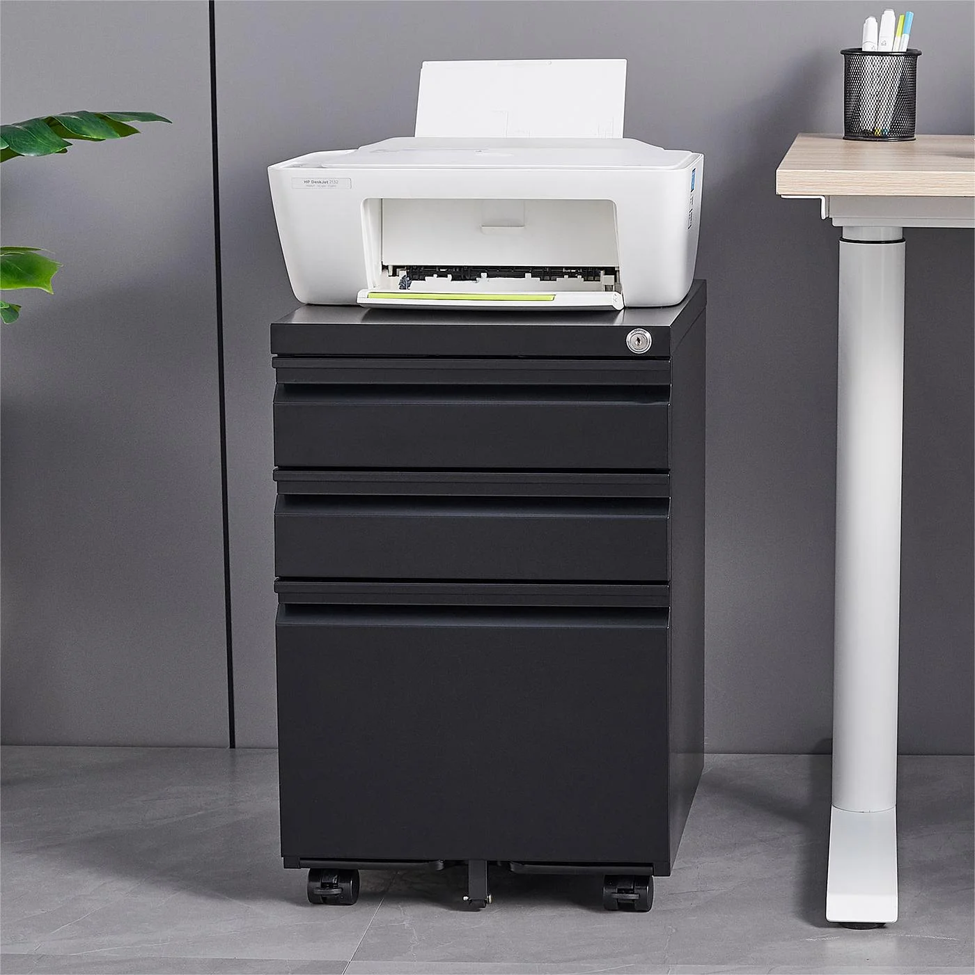 3-Drawer Mobile File Cabinets Rolling Metal Filing Cabinet for Legal  Letter File Anti-tilt Design with Lock Under Desk Office,Black(Black)