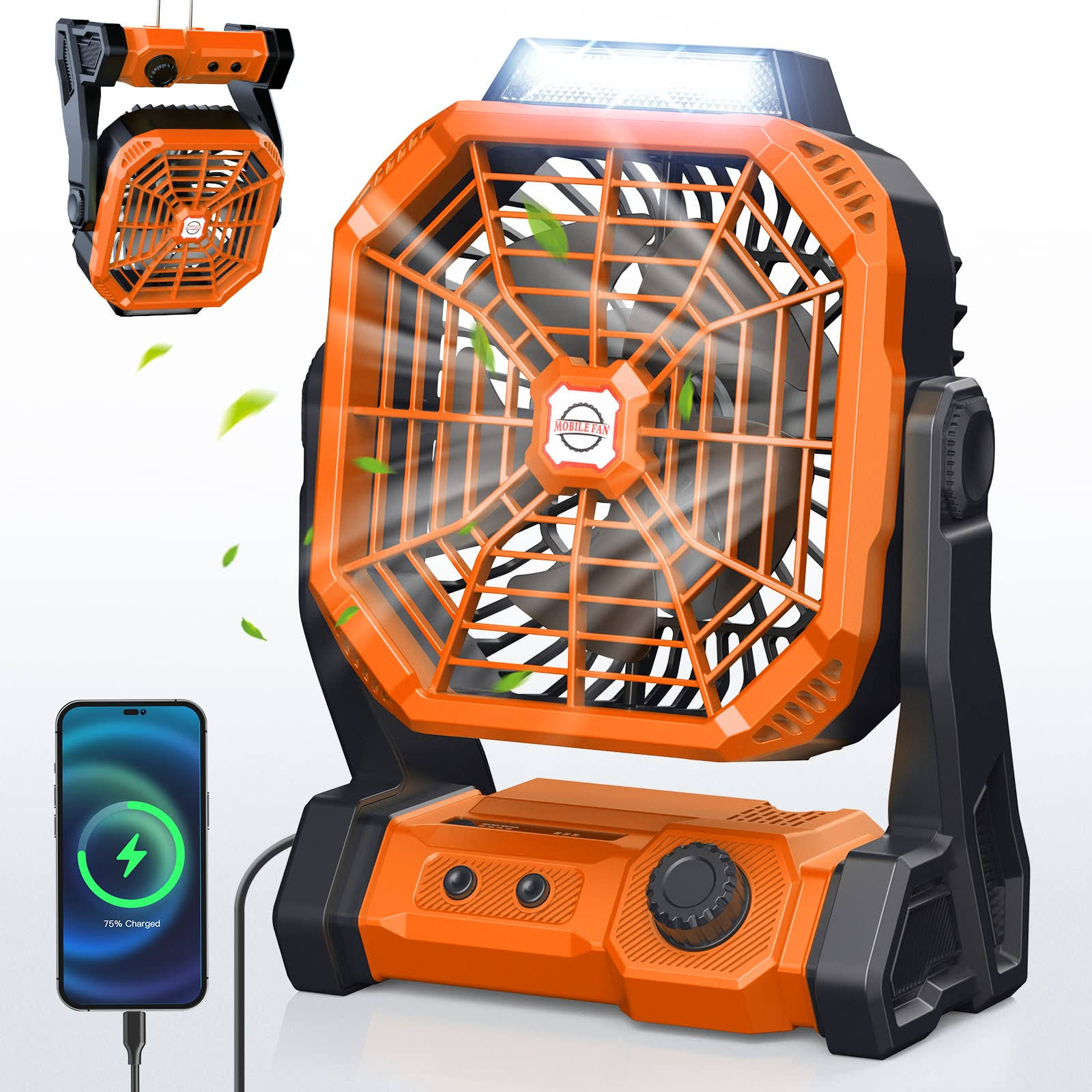 Drchop 20000mAh Camping Fan, 8�� Double Blades Powerful Battery Operated Fan, Battery Rechargeable Desk Fan with LED & Timers, 270��Pivot