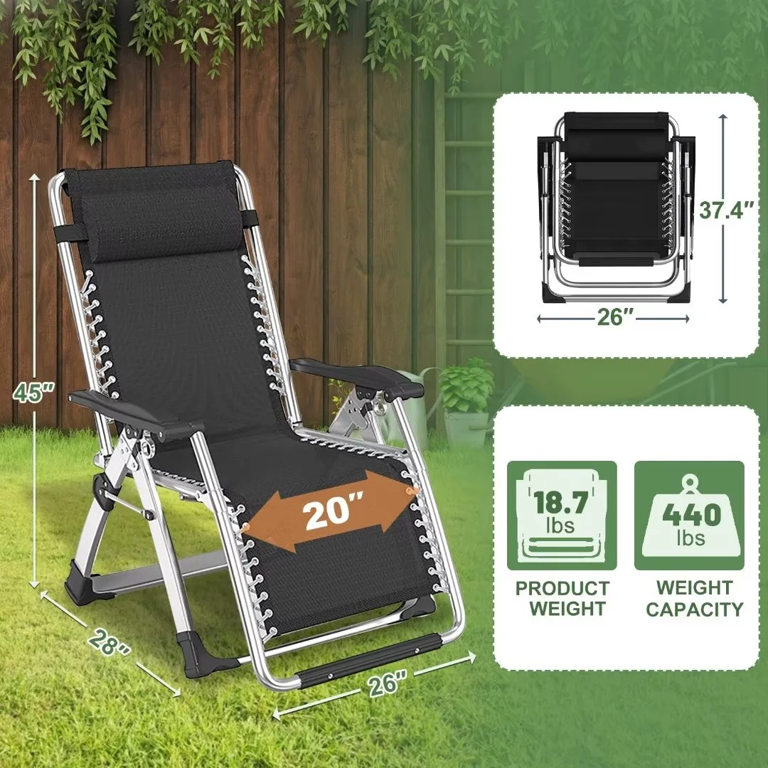 NAIZEA 2 Pack Zero Gravity Chair, Foldable Portable Lawn Recliner with Cushion, Headrest, Cup Holder, Black